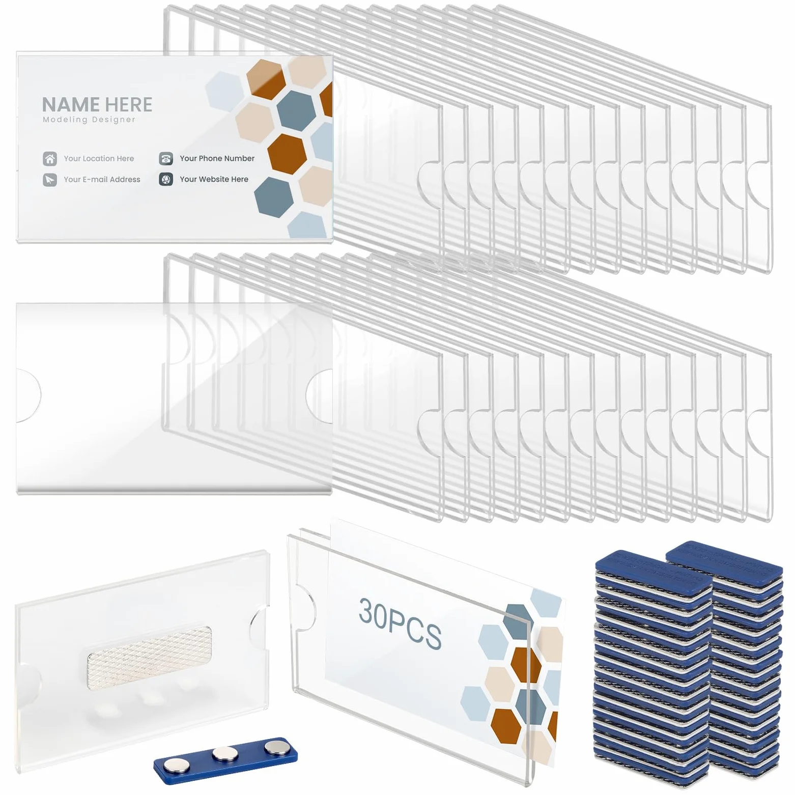 EFUTURETIME 30pcs Porta Badge Magnetico Plastica 90 × 54 mm | Targhetta Trasparente Magnetica per Abiti, Portanome con Potente Magnete Autoadesivo a 3 Punti
