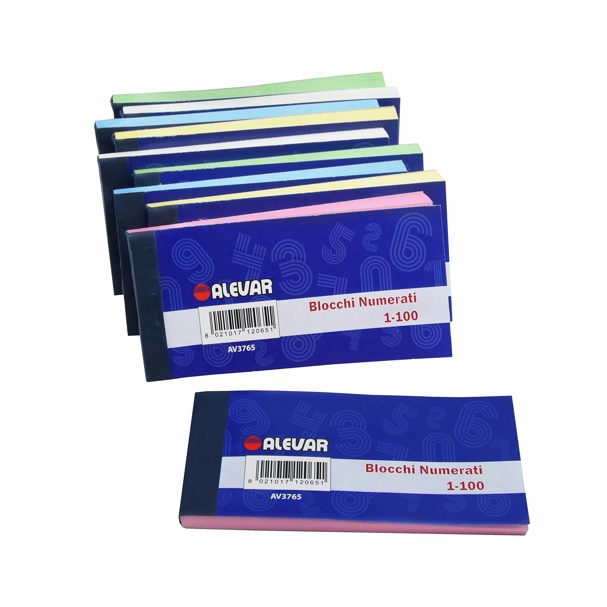 Alevar Blocchetti Numerati da 1-100, Formato 5,8 x 12 cm, 10 per 5 Colori: Azzurro, Giallo, Verde, Rosa, Bianco, Confezione da 50 Pezzi