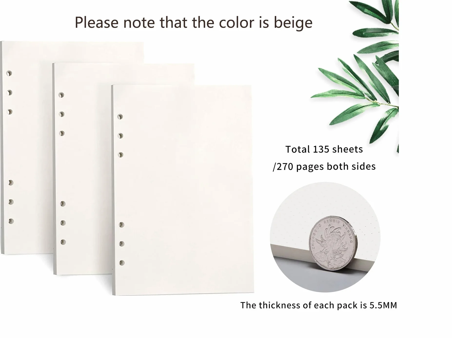 A5 Carta di Ricarica 135 Fogli 6 Fori per Bullet Taccuino Refill Paper 3 Pezzi