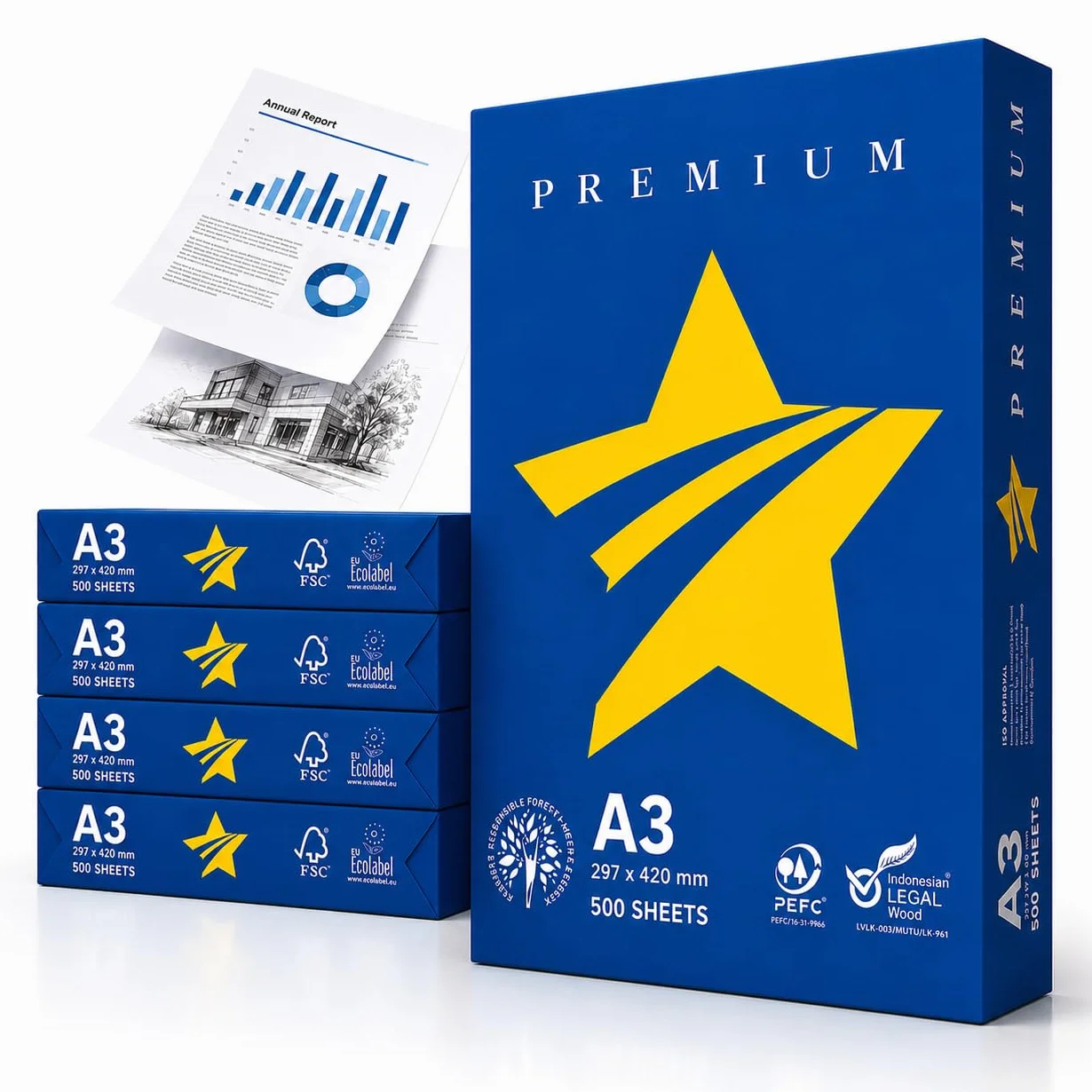 5 Risma Carta A3 da 500 Fogli (2500 Fogli) SENZA INCEPPAMENTO - Carta Stampante 75 gr - Stampante Inkjet, Laser, Fotocopiatrice - Risma di Carta A3 Bianca di ALTA' QUALITA' per Ufficio, Casa e Scuola