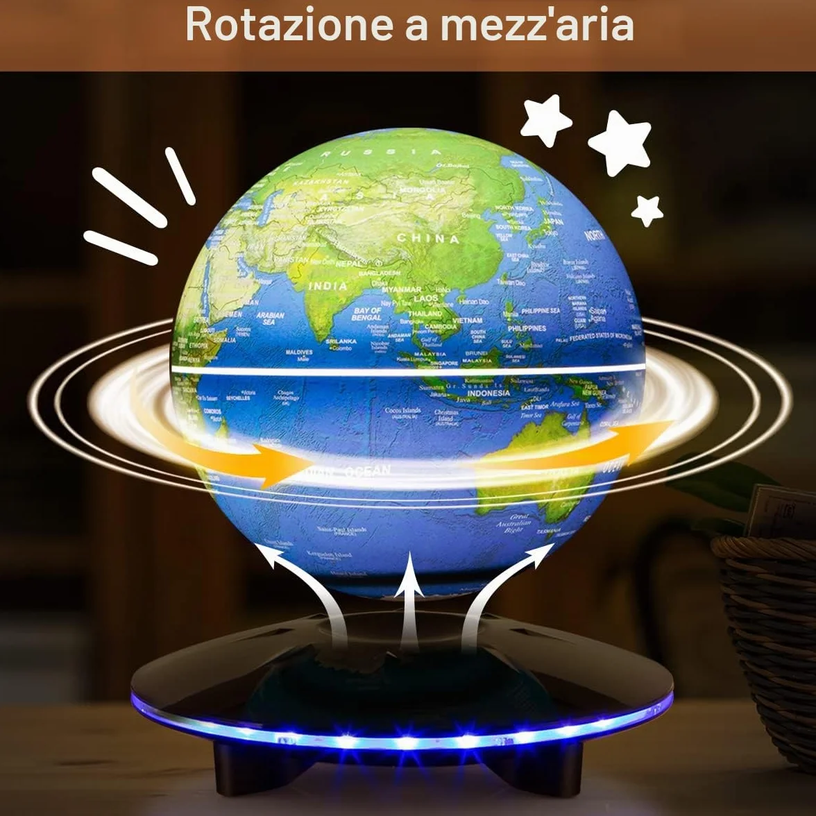 Globo a levitazione magnetica, lampada a globo levitante con mappa del mondo fluttuante e rotante nell'aria, per decorazione ufficio, regali di Natale, decorazione per la casa (luce bianca)
