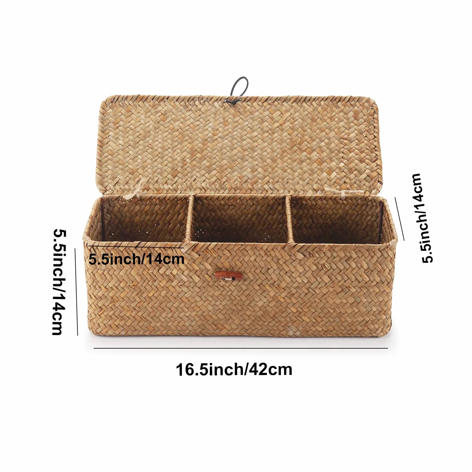 Cesta Portaoggetti Seagrass con Coperchio Scatola di Vimini Rettangolare con Scomparti per Organizzare Giocattoli di Snack di Carta Igienica Naturale (42cm x 14cm x 14cm)