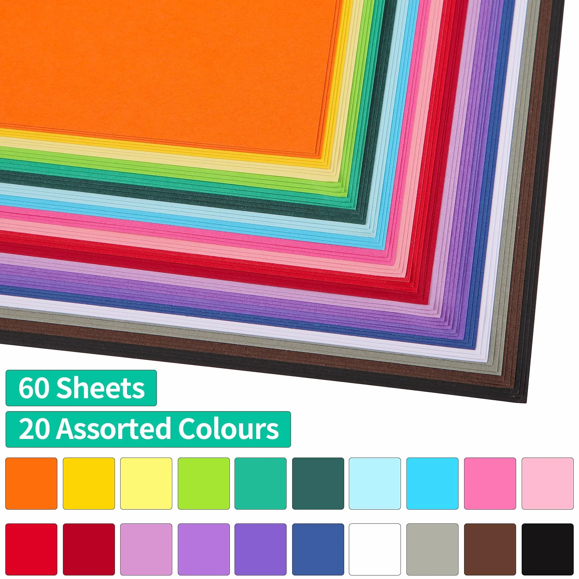 UAP10MX60 Cartoncino Colorato 12" x 12" 180gsm 65lb 60 Fogli 20 Colori 30,5×30,5cm