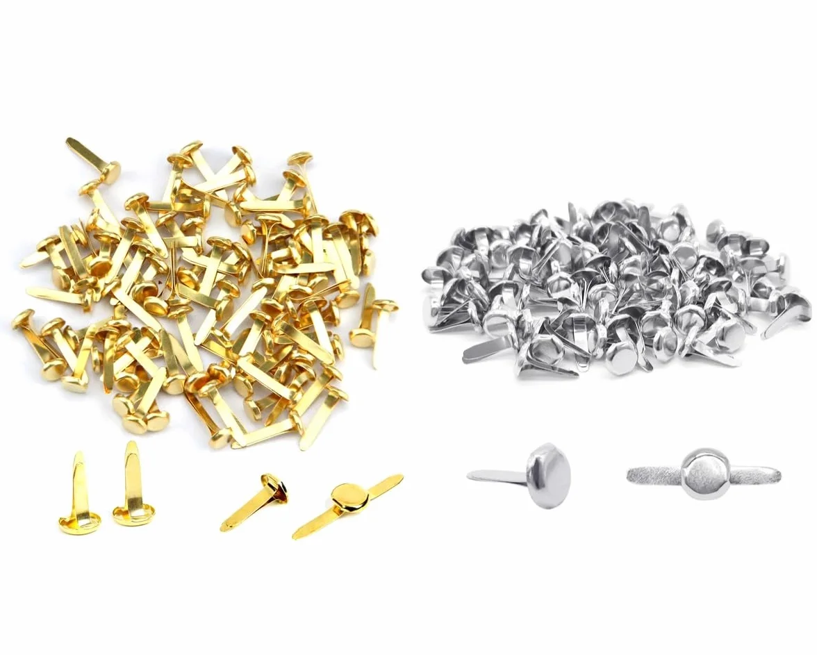 Fermacampioni Ottonati 200 Pezzi, Clip in Metallo A Testa Tonda per Carta Scrapbooking