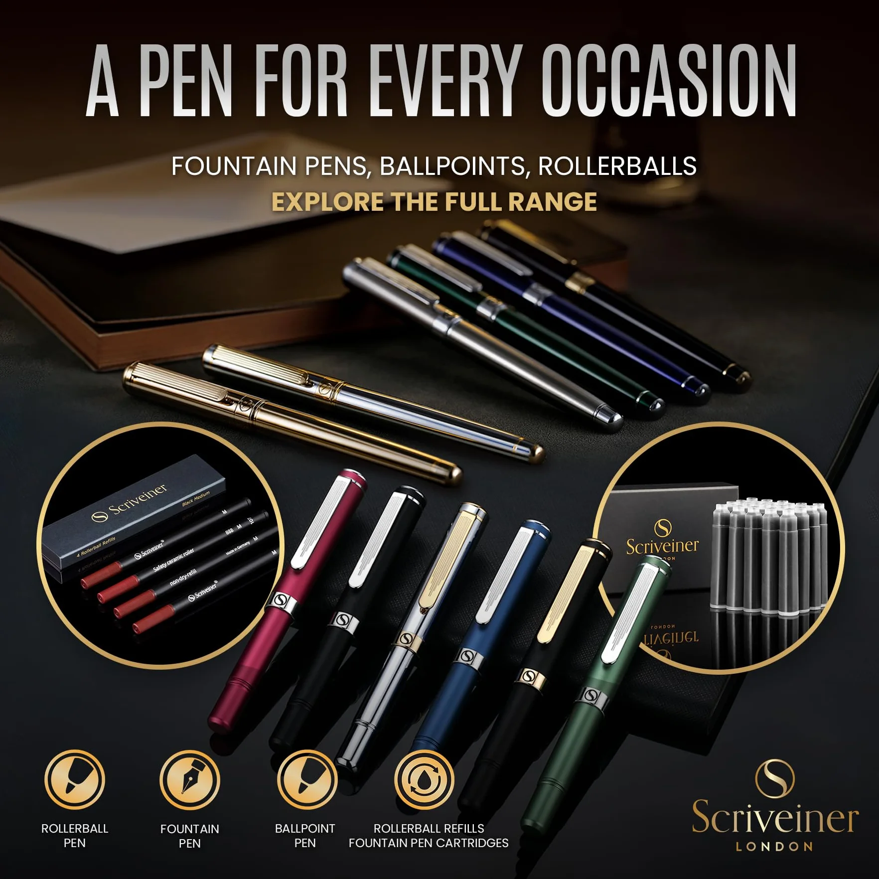 Scriveiner Rollerball EDC Argento cromato penna tascabile pesante lusso regalo
