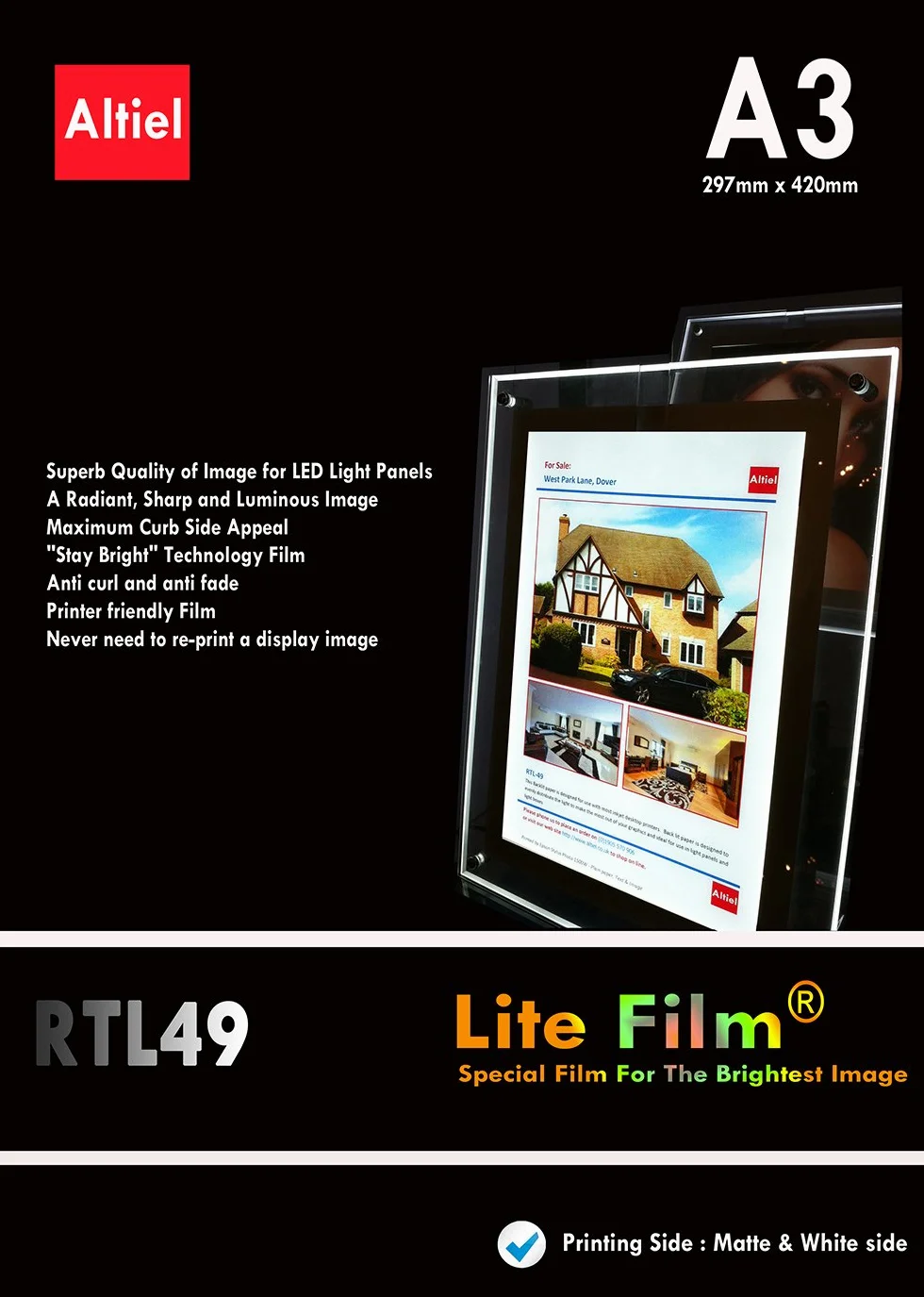 Carta retroilluminata Lite Film A3 10 fogli per LED Light Panel Lightbox