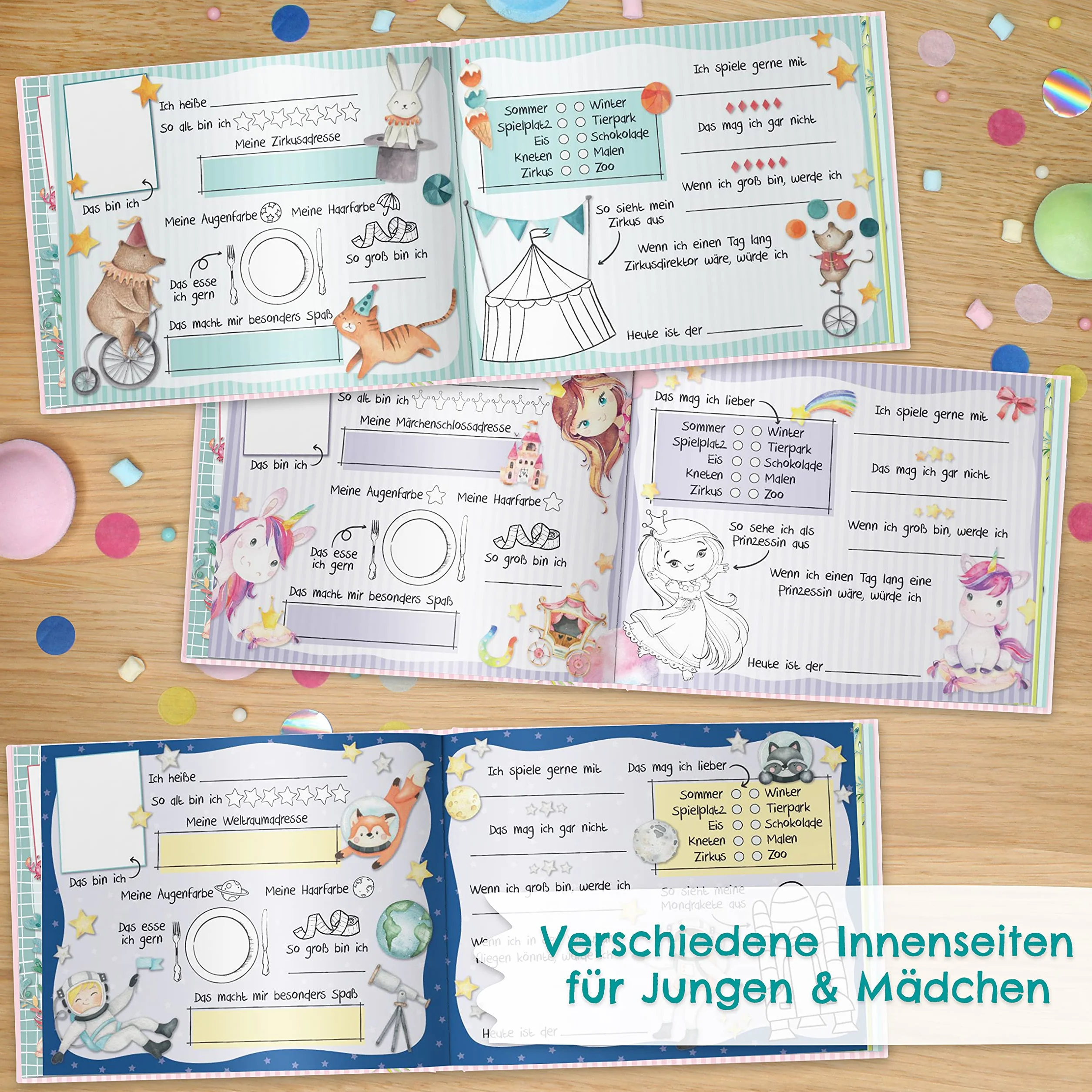 Papierdrachen Libro degli amici per bambini - Amici dell'asilo Turchese - Album di poesie con astronauta, dinosauri - per 27 amici