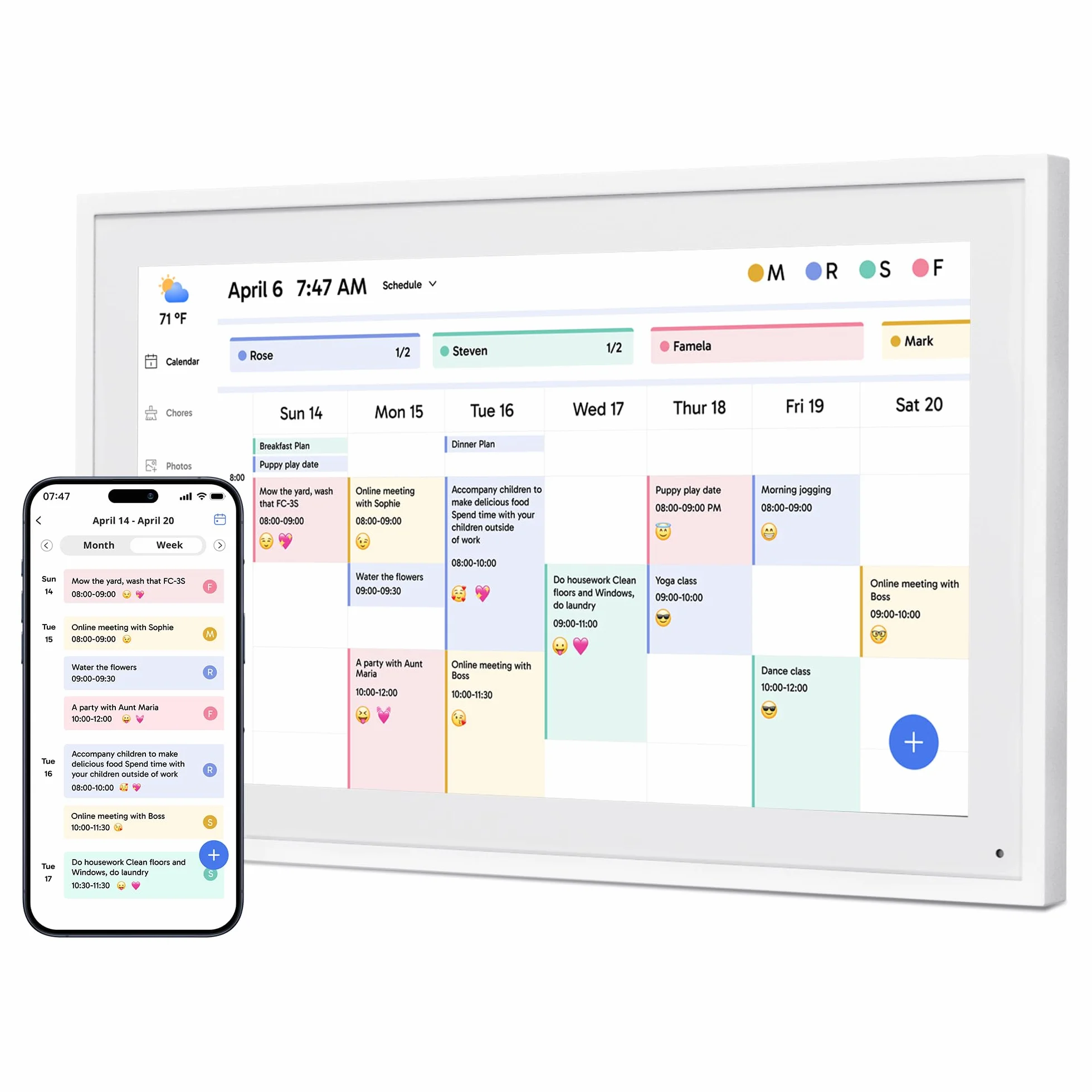 Dragon Touch Calendario Digitale 21,5" Touch Screen, Smart Cornice Digitale WiFi con App Gratuita, Chore Chart Interattivo, Auto-Rotazione e Luminosità, Montaggio a Parete(Bianco)