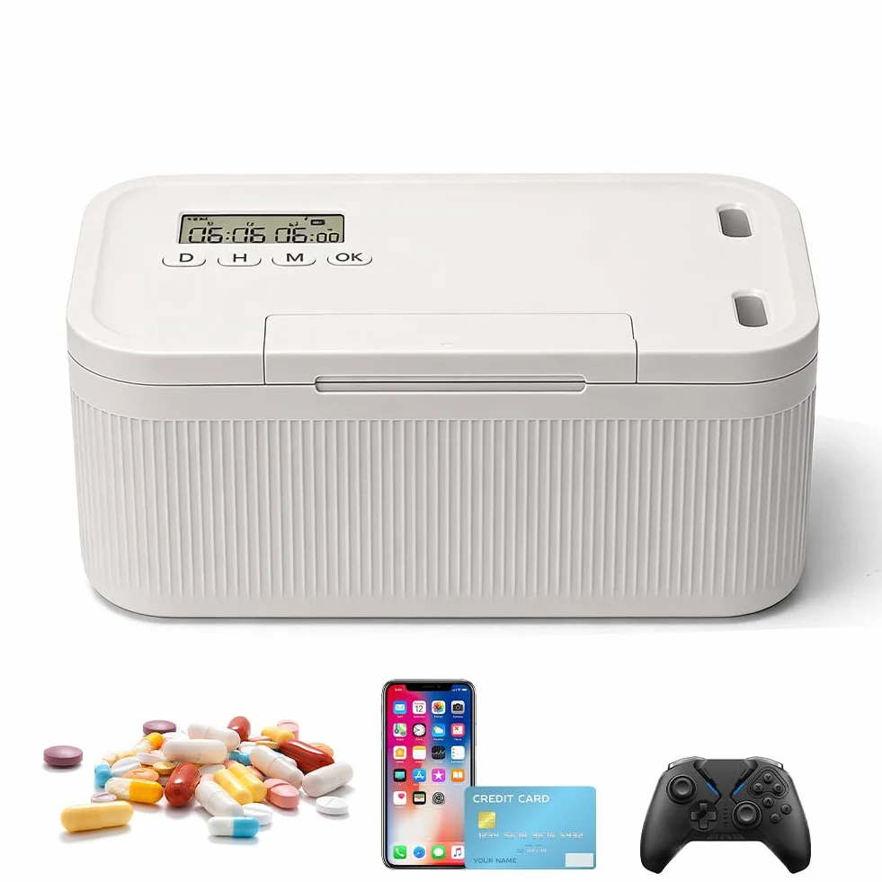 Safe Timed Lock Box, contenitore con chiusura a chiave, contenitore per cellulare con chiusura temporanea, con 2 modalità di lavoro, per cucina, casa, scuola, frigorifero, viaggio personale (bianco)