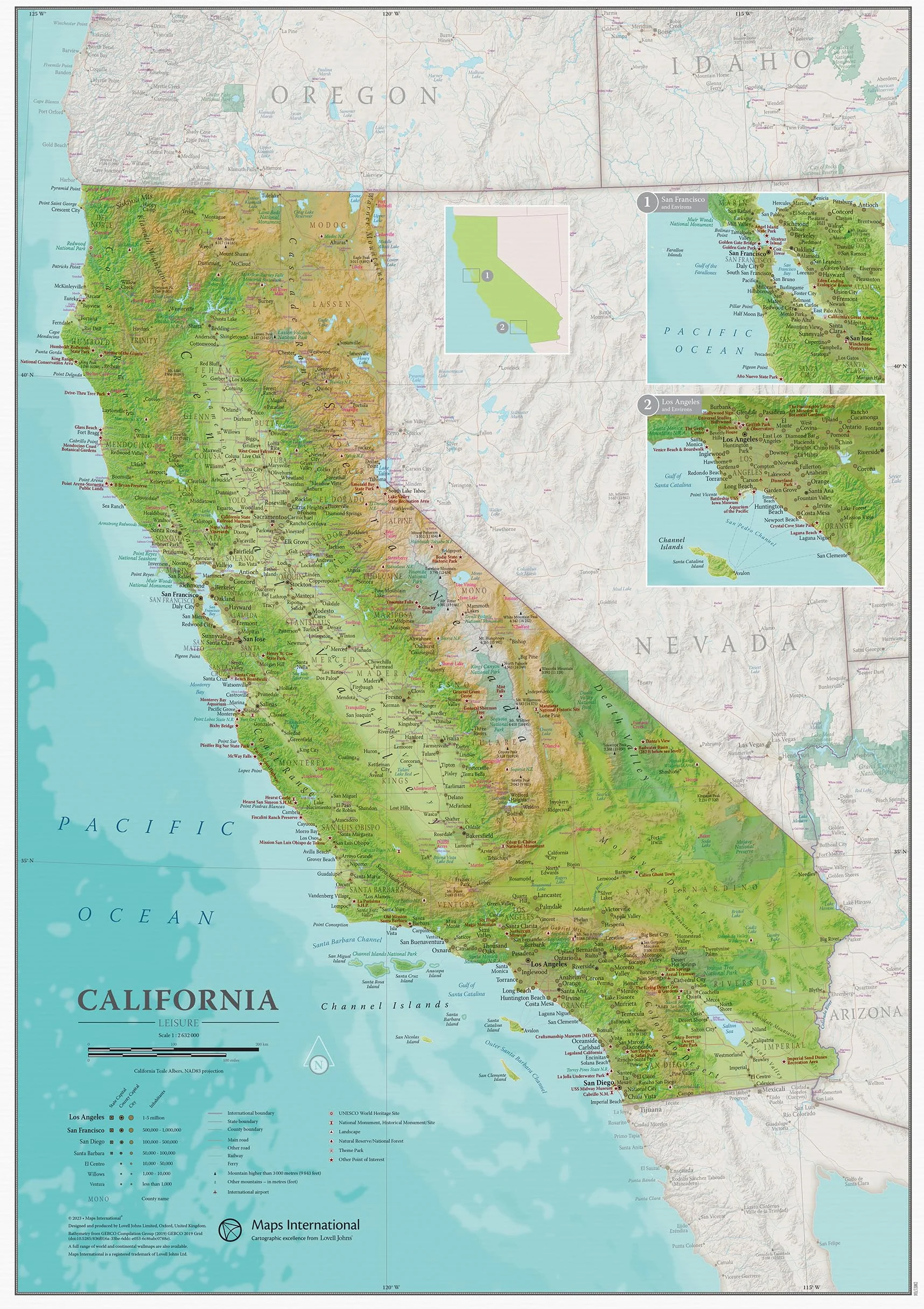 California Map - Cartografia dettagliata laminata, 43 x 55 cm | Maps International