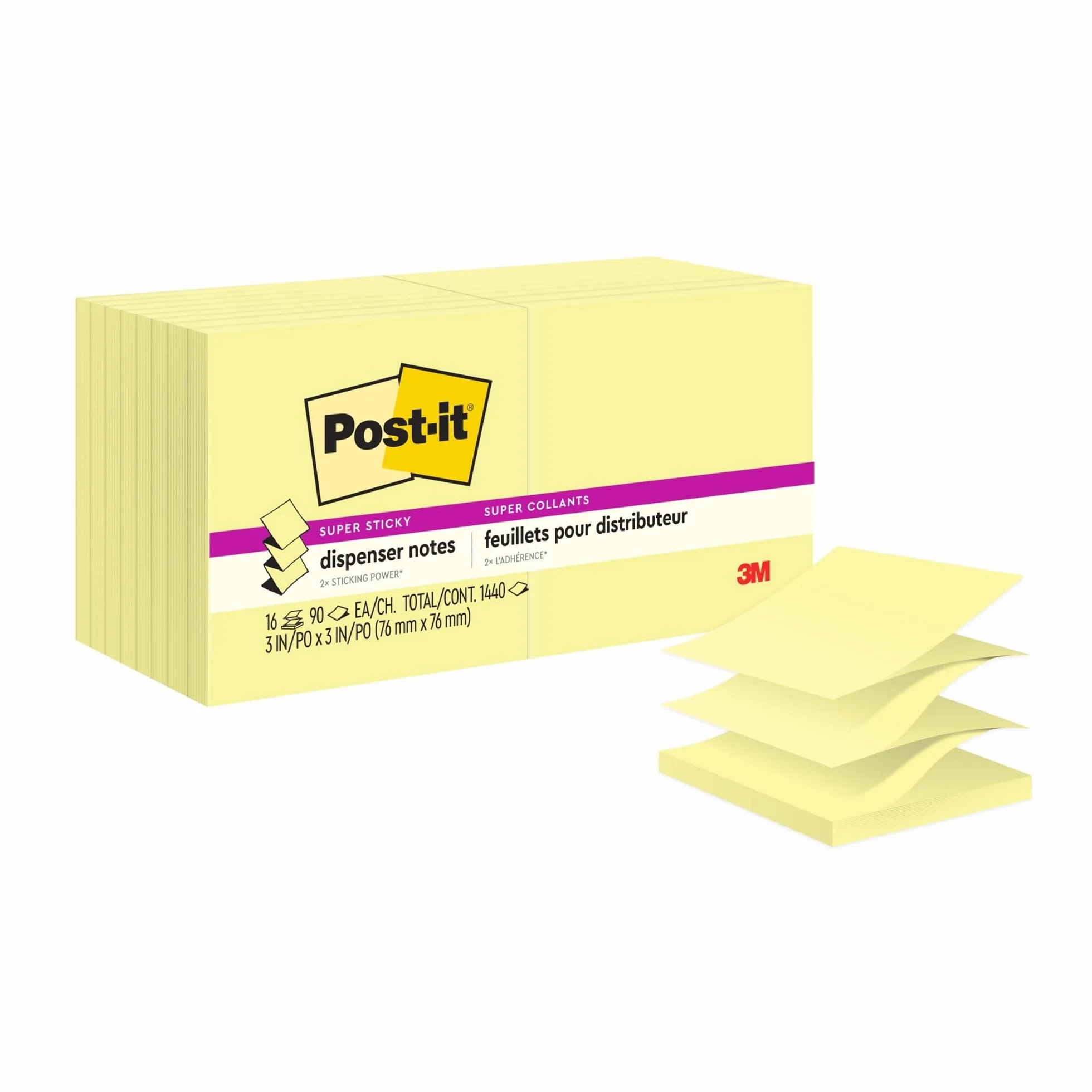 Post it Super Sticky Pop up Notes, 3'' x 3'', Canary Yellow, Pack of 16 Pads