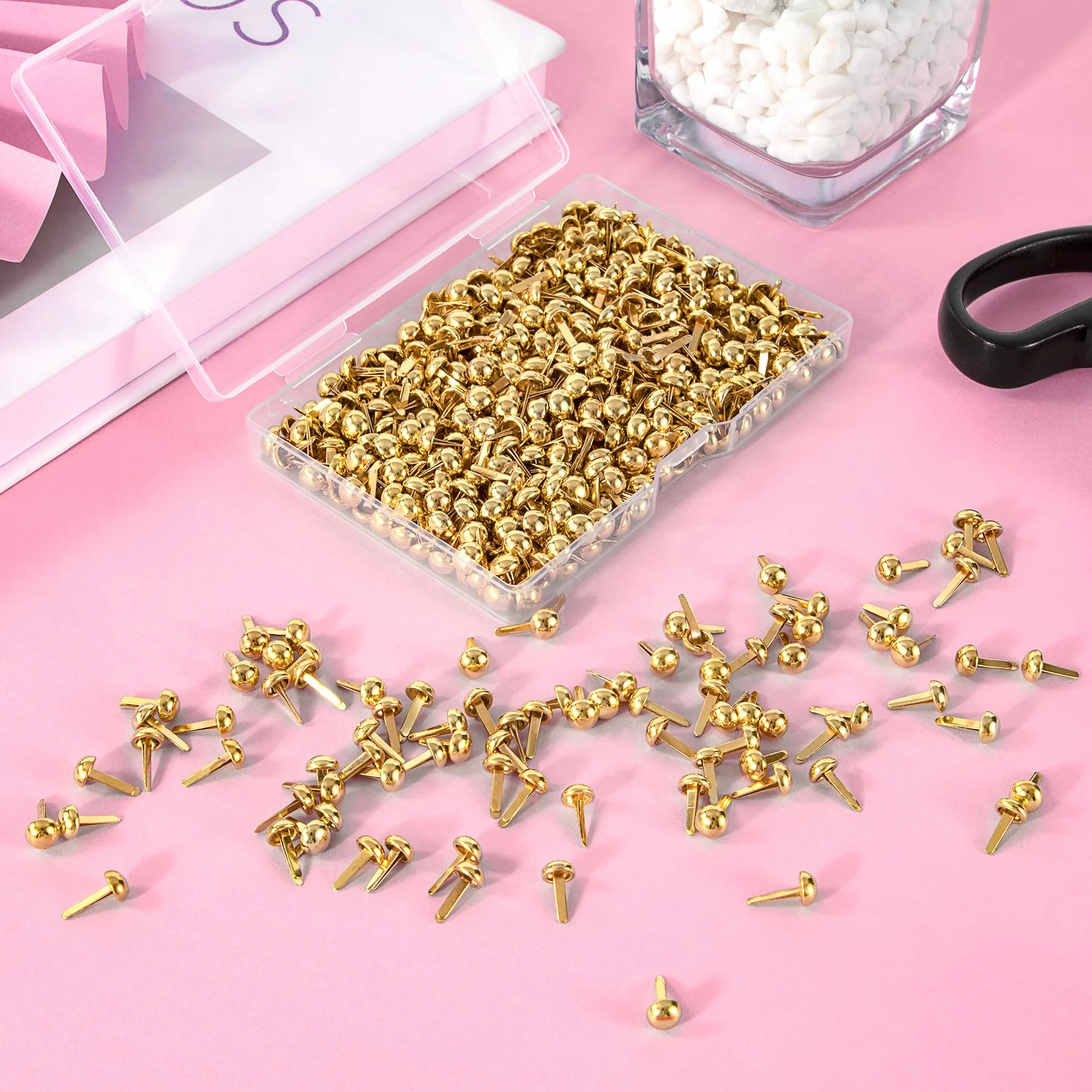 Fermacampioni Piccoli Mini Brads Metallo 6mm 500 Pezzi Oro per Scrapbooking Album DIY Carta Artigianato
