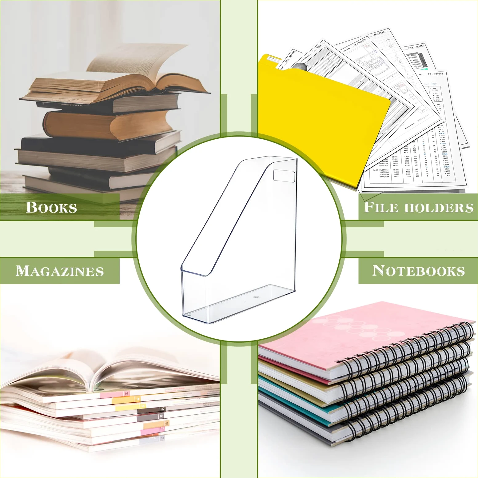 20 portariviste in plastica trasparente con manico, organizer verticale per riviste, documenti, per casa, ufficio, scuola, lavoro, studio, forniture per scrivania