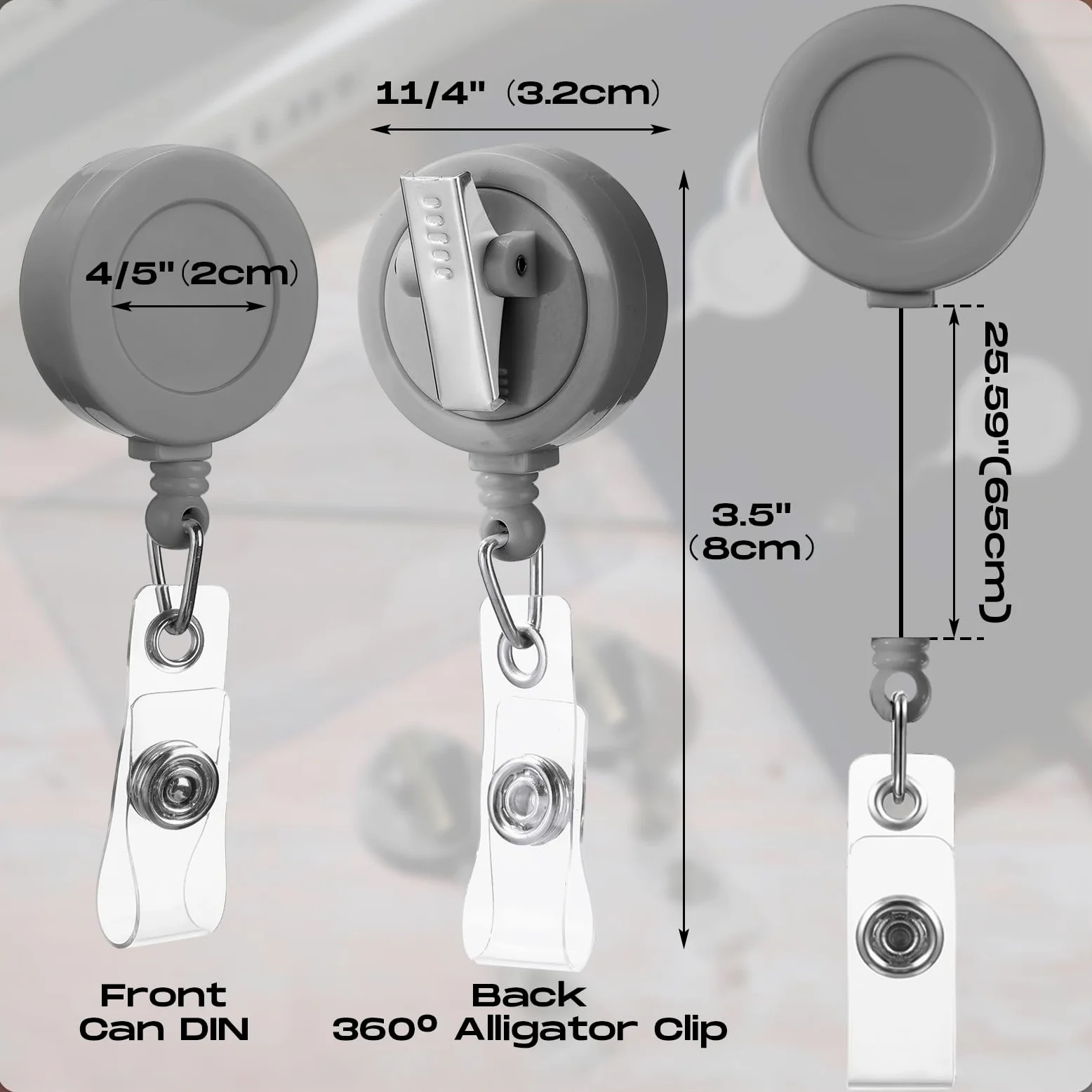 Zonon 50 bobine porta badge retrattili con clip a coccodrillo girevole, porta carte d'identità, porta badge, clip per studenti, insegnanti, impiegati (grigio)