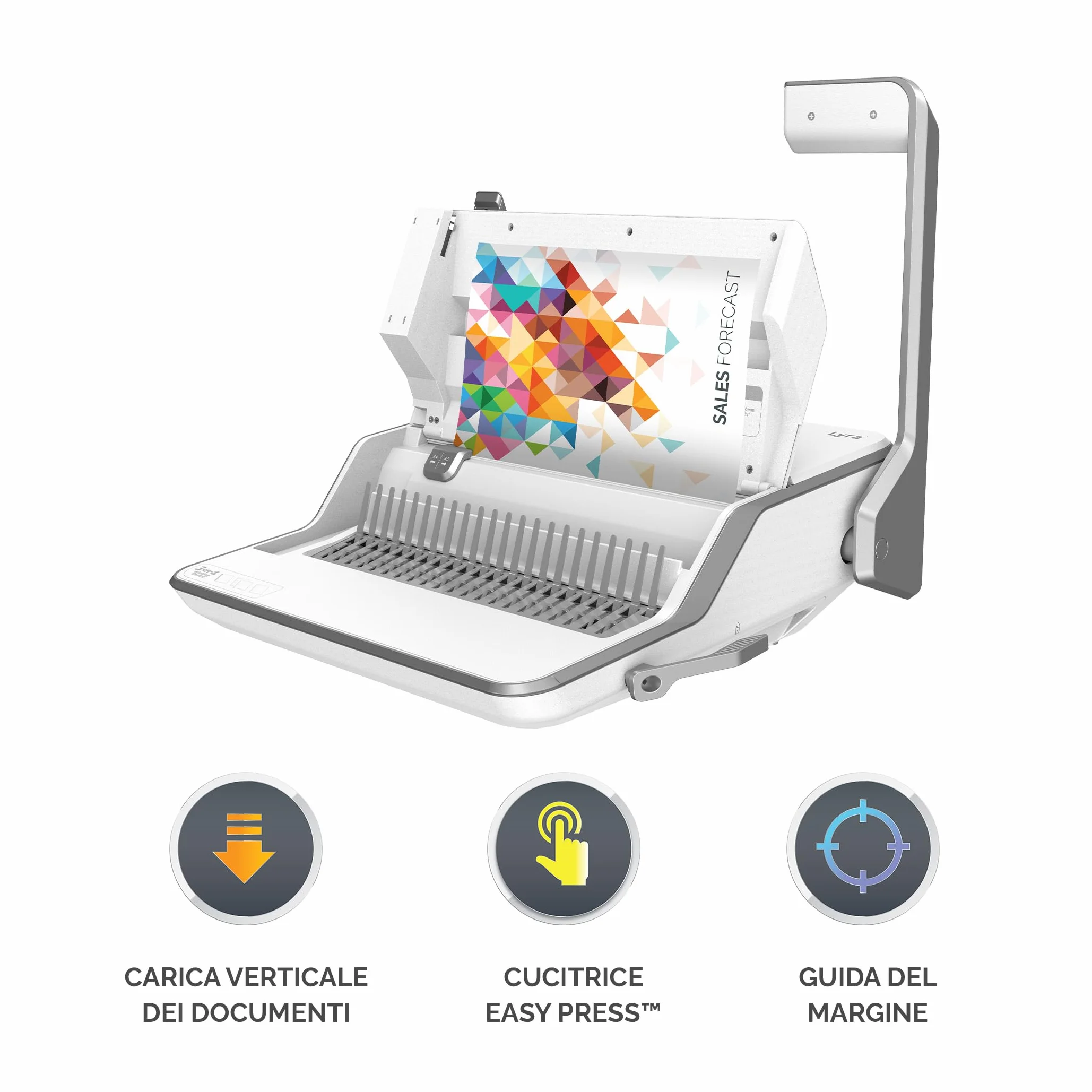 Fellowes Lyra rilegatrice 3-in-1 – Cassetto Porta-Dorsi – Perfora 20 Fogli – Rilega 300 Fogli – Con 1000 Punti Metallici – Ideale per casa o piccoli uffici