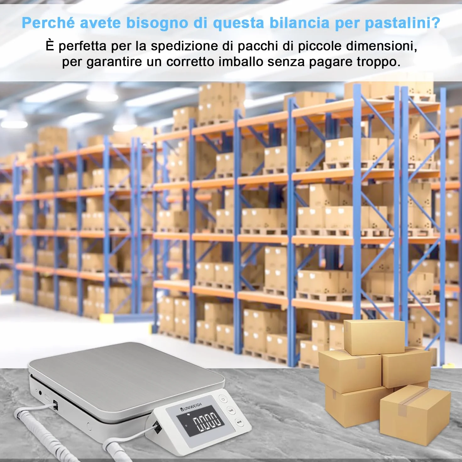UNIWEIGH Bilancia postale digitale 39,9 kg/2,8 g con tara e display LCD per pacchi