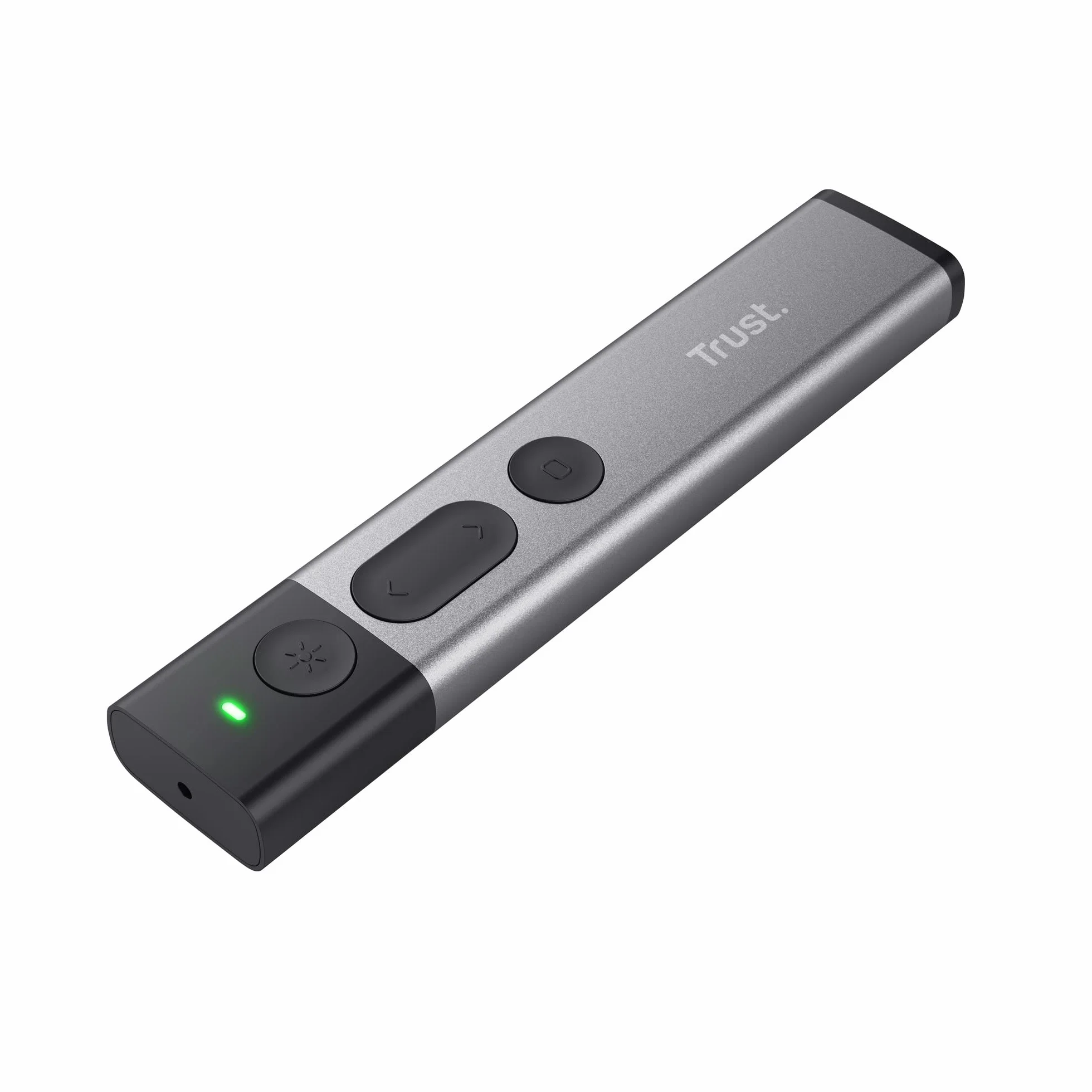 Trust Kazun Dispositivo per Presentazioni Wireless, Design Moderno Ultrasottile, Portata del Segnale Wireless 30 metri, 4 Funzioni PowerPoint, Porta USB, Windows 10, 11, Grigio