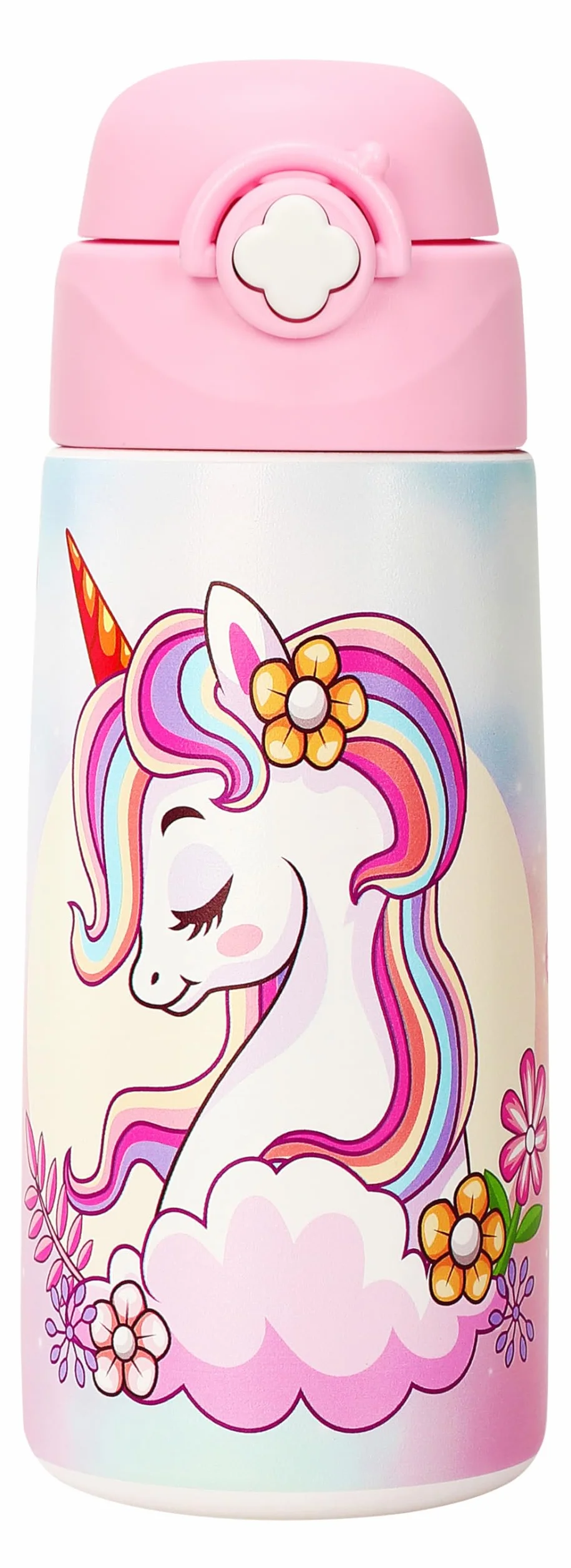 Borraccia Termica Bambini In Acciaio Inox 500 Ml Senza Bpa Bottiglia Acqua Con Cannuccia A Prova Di Perdite Unicorno