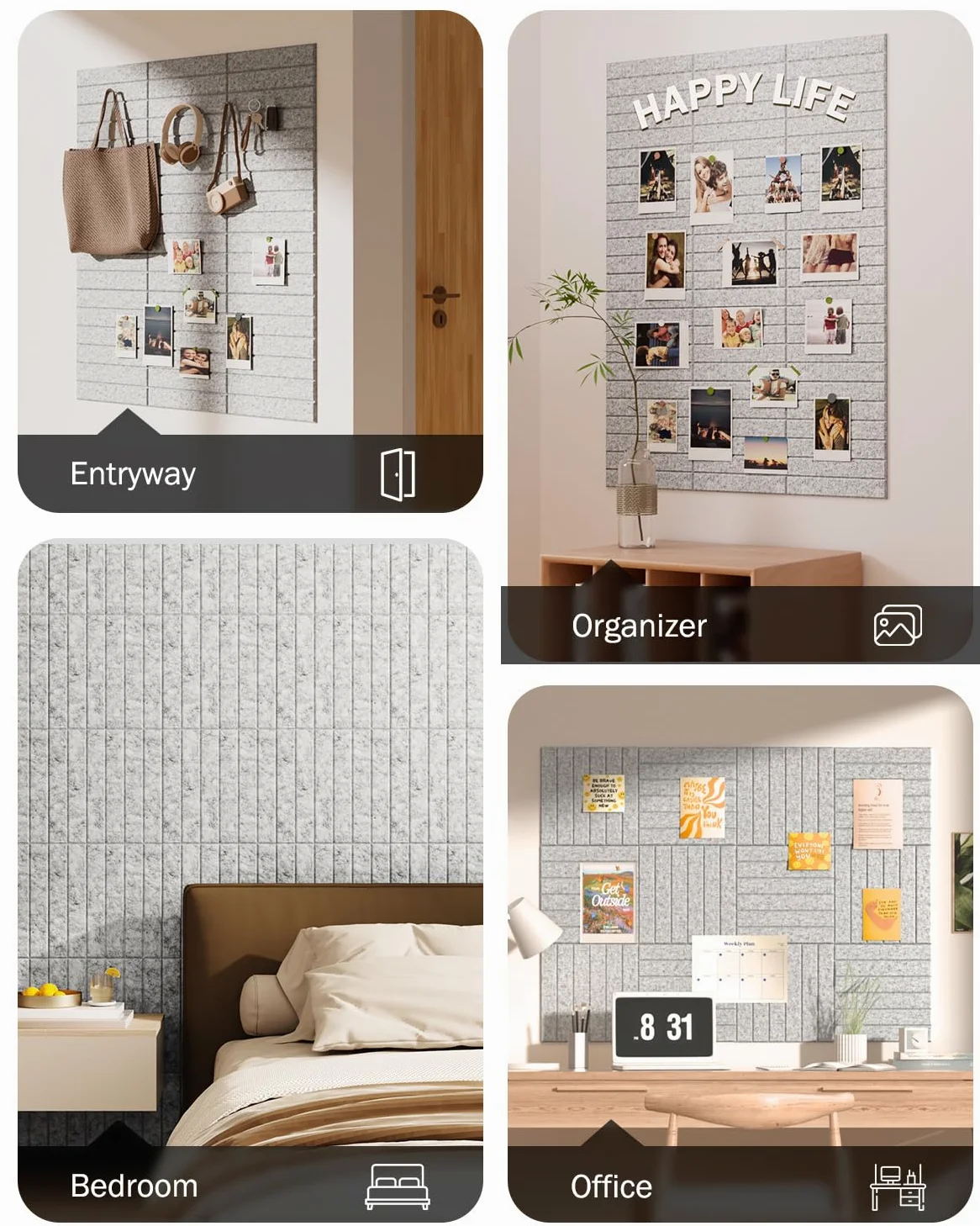 Bacheca grande in sughero, 120 x 90 cm, confezione da 12 bacheche per parete dell'ufficio, bacheca in feltro con 60 linguette adesive, da utilizzare in casa, camera da letto, aula, decorazione