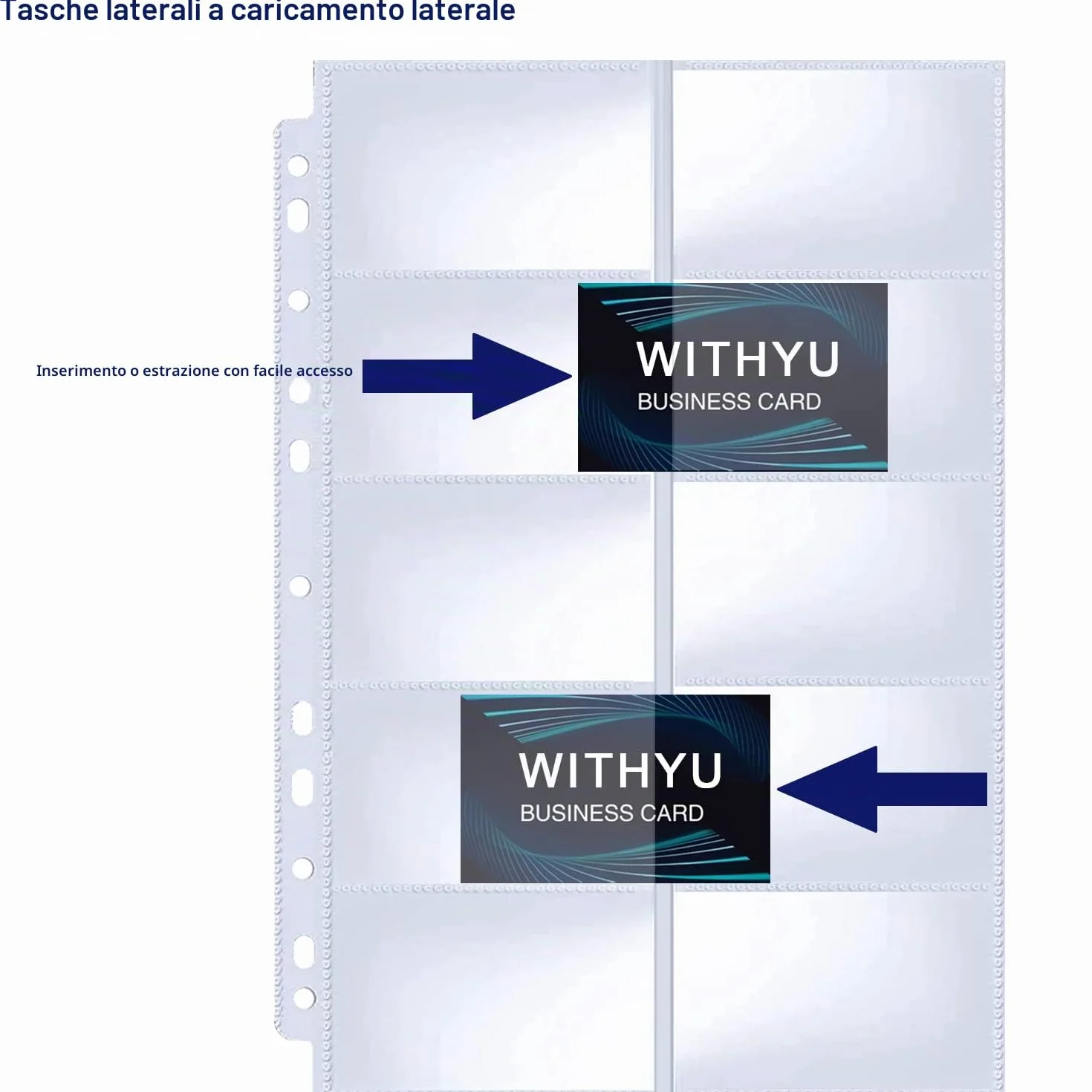 WITHYU 600 Tasche per Biglietti da Visita, Fogli Raccoglitori, Pagine ad Anelli 2/3/4, 10 Tasche Doppia Faccia, Polipropilene A4 Trasparente