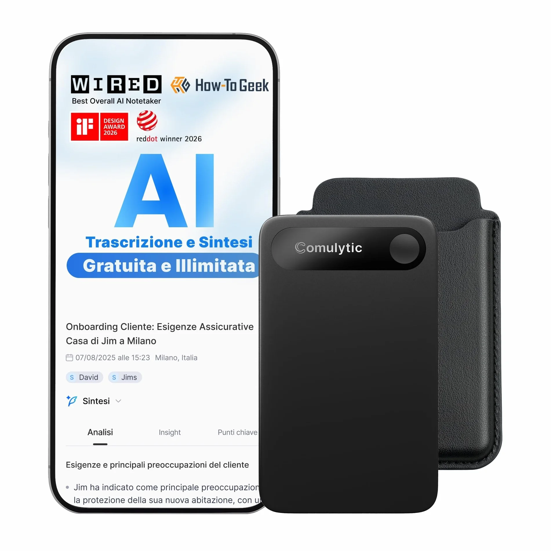 Comulytic Note Pro Registratore Vocale AI 64 GB con Trascrizione e Riassunti Illimitati, Registratore Vocale Professionale per Riunioni/Lezioni/Interviste fino a 45 ore, 113 Lingue,Controllo App,Nero