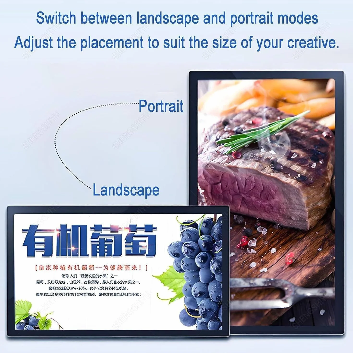 Display LED per Vetrina Negozio,Schermo Pubblicitario LED per Negozio,23.6" Remoto/USB & Orizzontale/Verticale,Parete/Incassato, per Ristoranti/caffè,Video/Immagini,Stabile,Gastronomi 23.6in