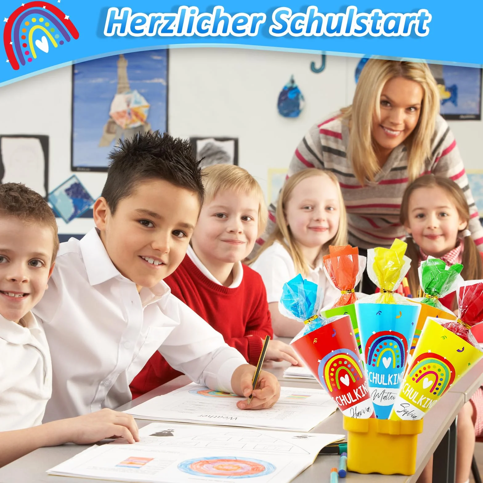 Sacchetti per la scuola 28 cm, mini sacchetti da riempire, zucchero colorato