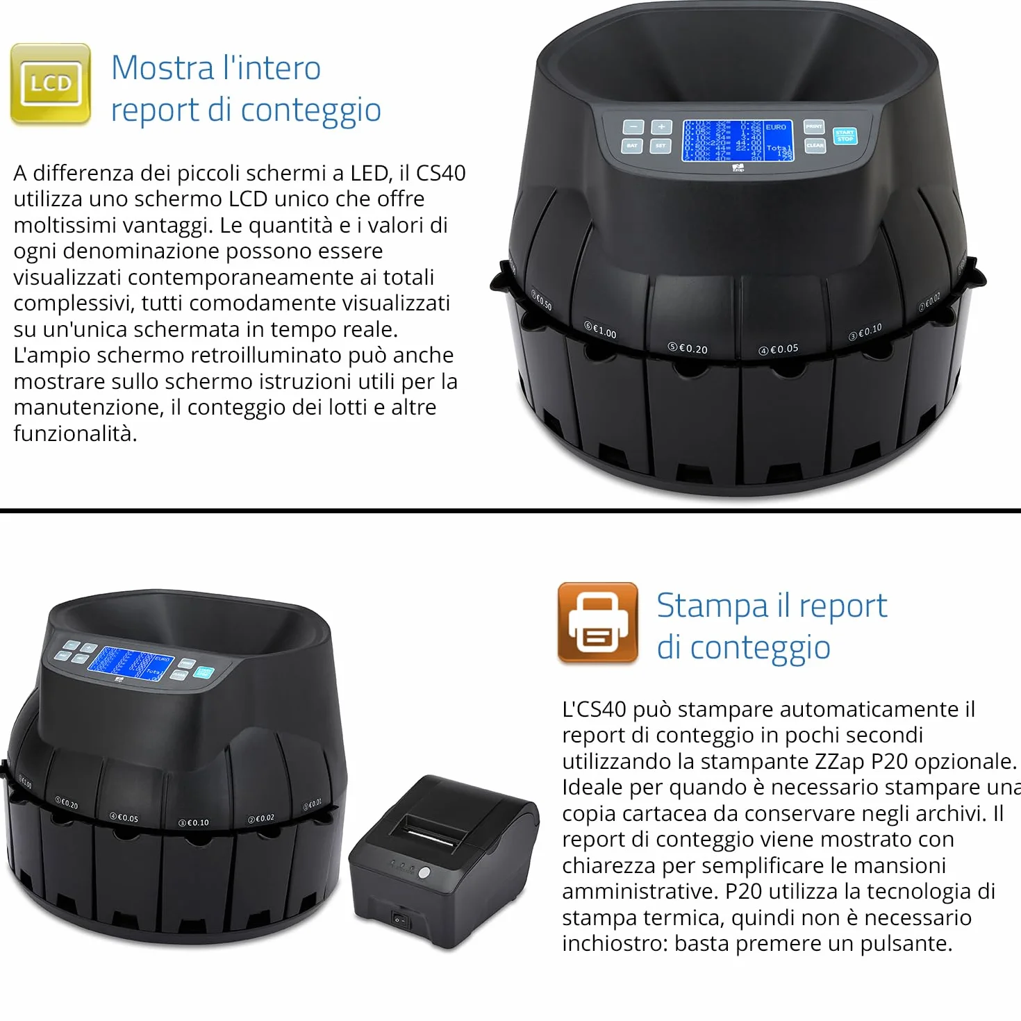ZZap CS40 Contamonete automatica in euro, Macchina conta-denaro, Macchina conta-soldi