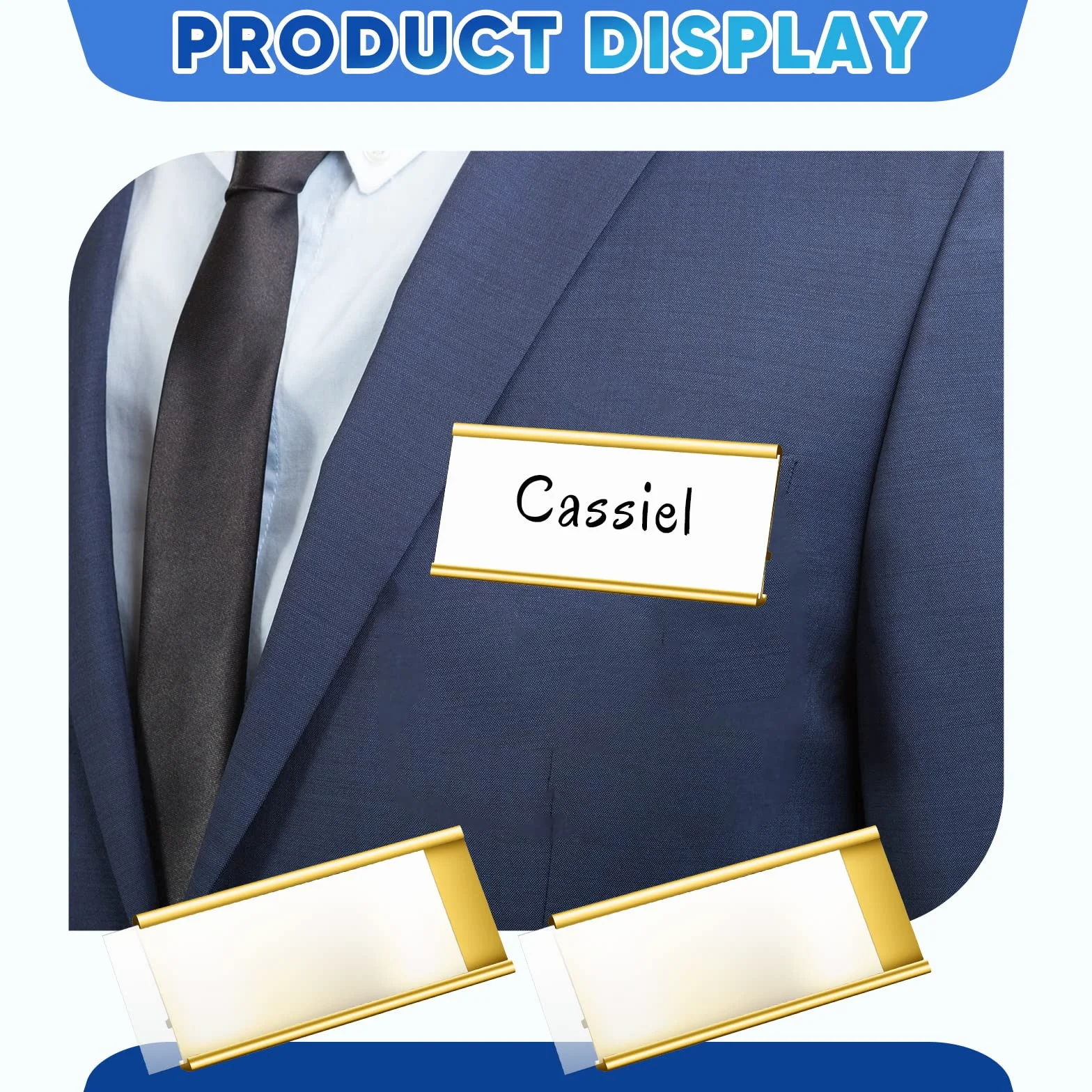 Targhette Magnetiche in Alluminio Badge per Nomi con Doppio Magnete Portanome Magnetico Slot Carta Cartellino Identificativo Anodizzato Trasparente 72x32 mm Oro