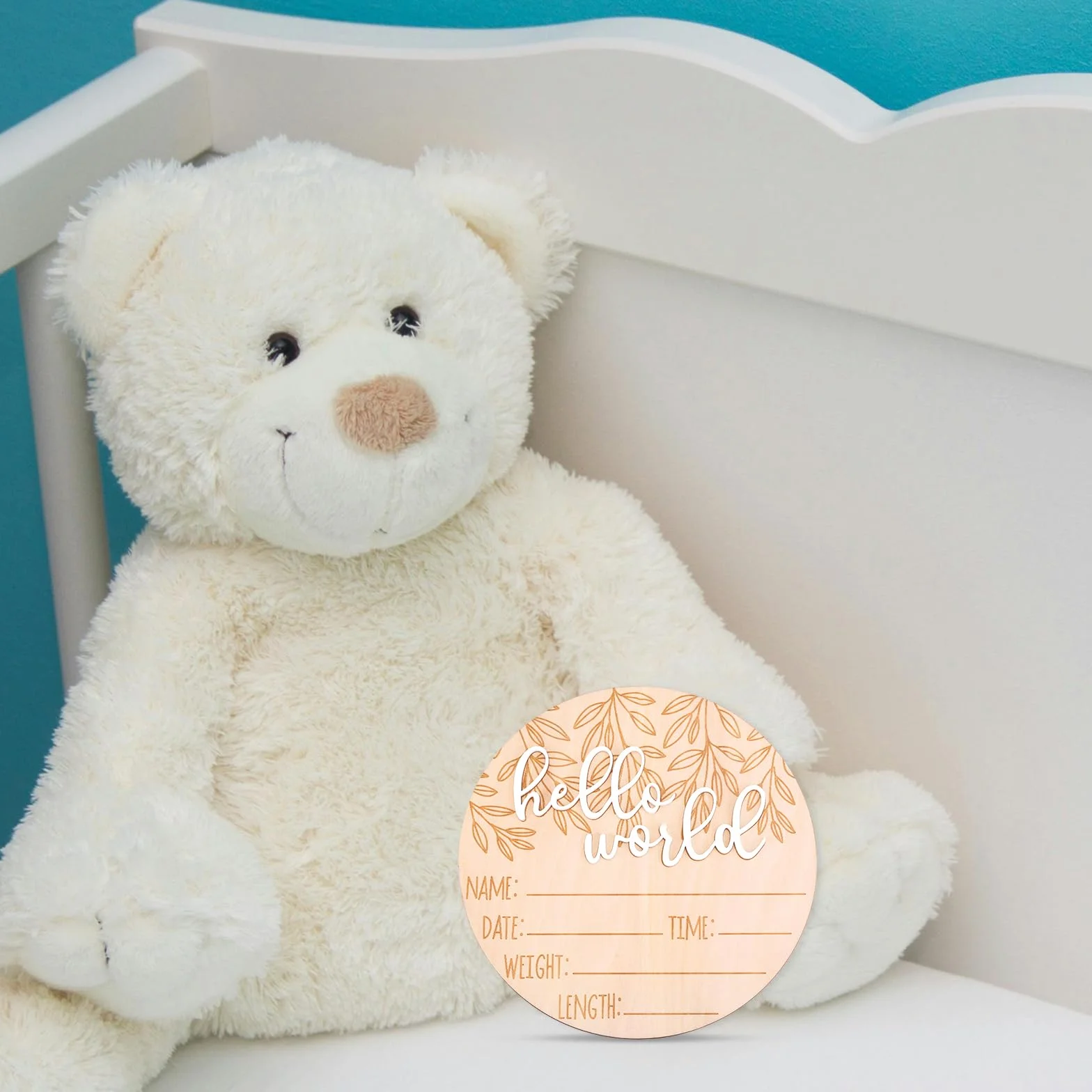 Gosknor Cartello Annuncio Nascita Legno Hello World Neonati per Oggetti di Scena Foto Baby Shower