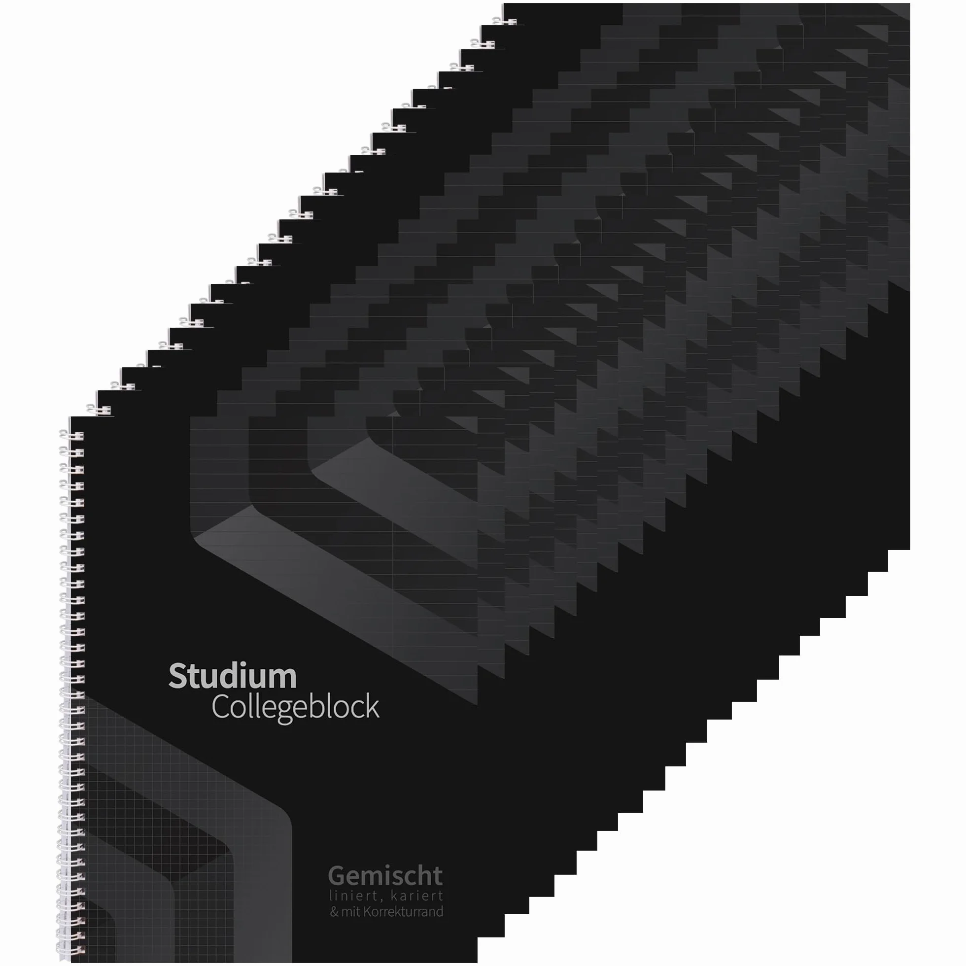 Duo - Blocco universitario misto, 20 pezzi, formato DIN A4, 40/40, a quadretti, 80 g, carta volumizzante, forata e perforata, rilegatura a spirale bianca, con bordo di correzione, blocco note (20