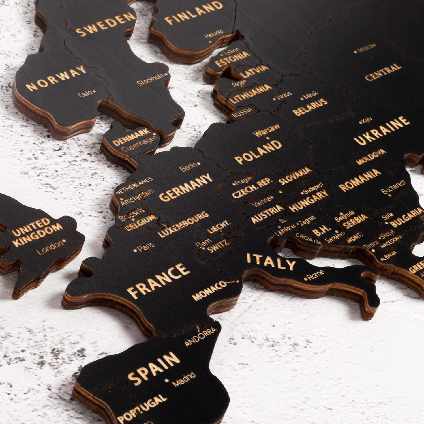 Creawoo Mappa del Mondo in Legno da Parete Decorazione, Nero Mappamondo in Legno Parete Puzzle Arte per Soggiorno, Ufficio, Camera Decorazione -200x114 CM