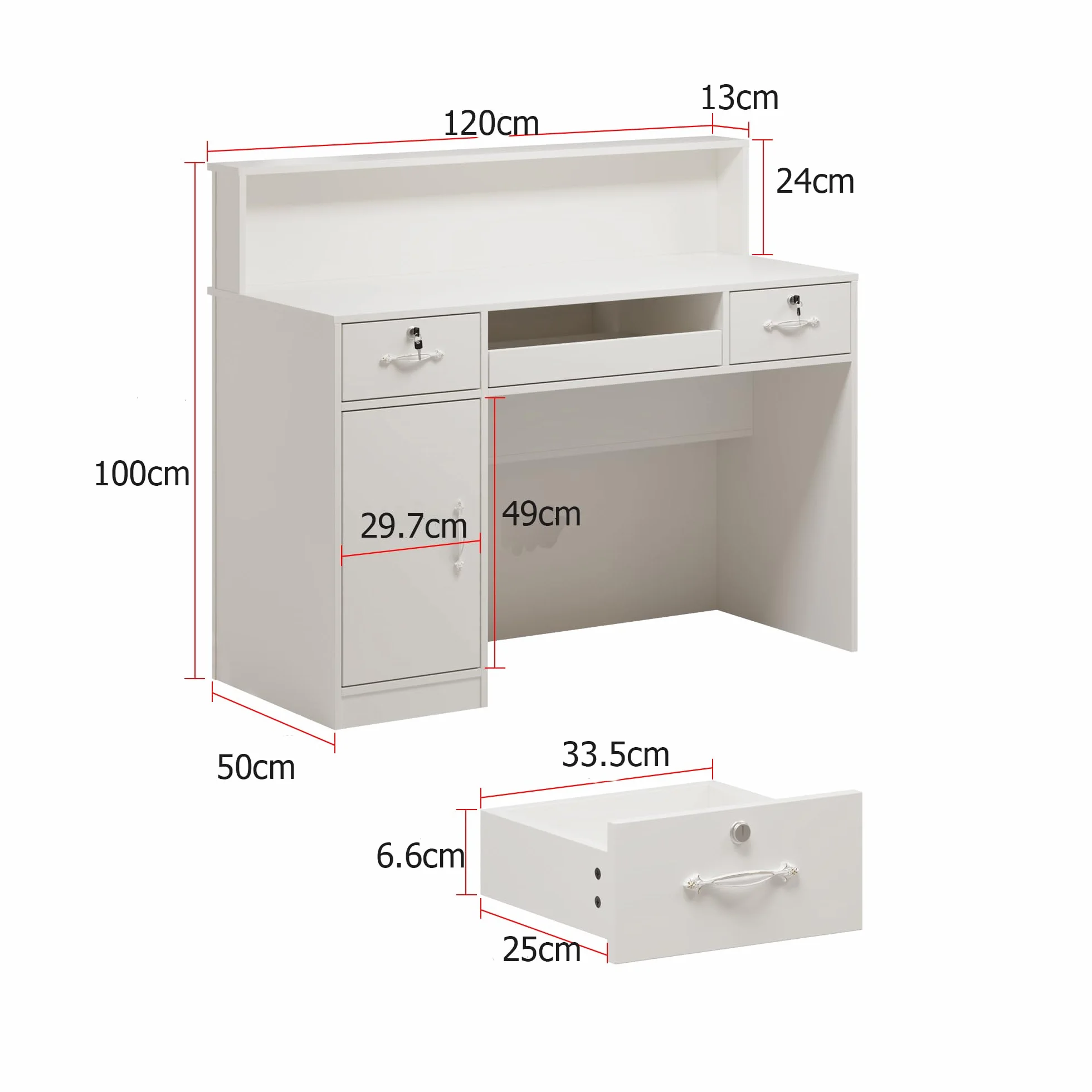 Banco reception con cassetto per tastiera - Banco ufficio in MDF bianco - Arredamento per negozi al dettaglio, 100 x 120 x 50 cm