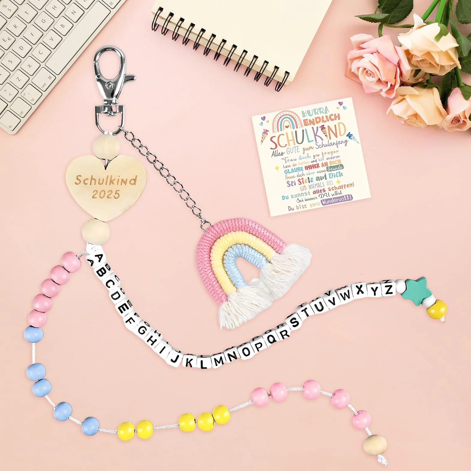 Collana regalo inizio scuola con sacchetto e chiusura a catena 2025 portafortuna con biglietto di auguri