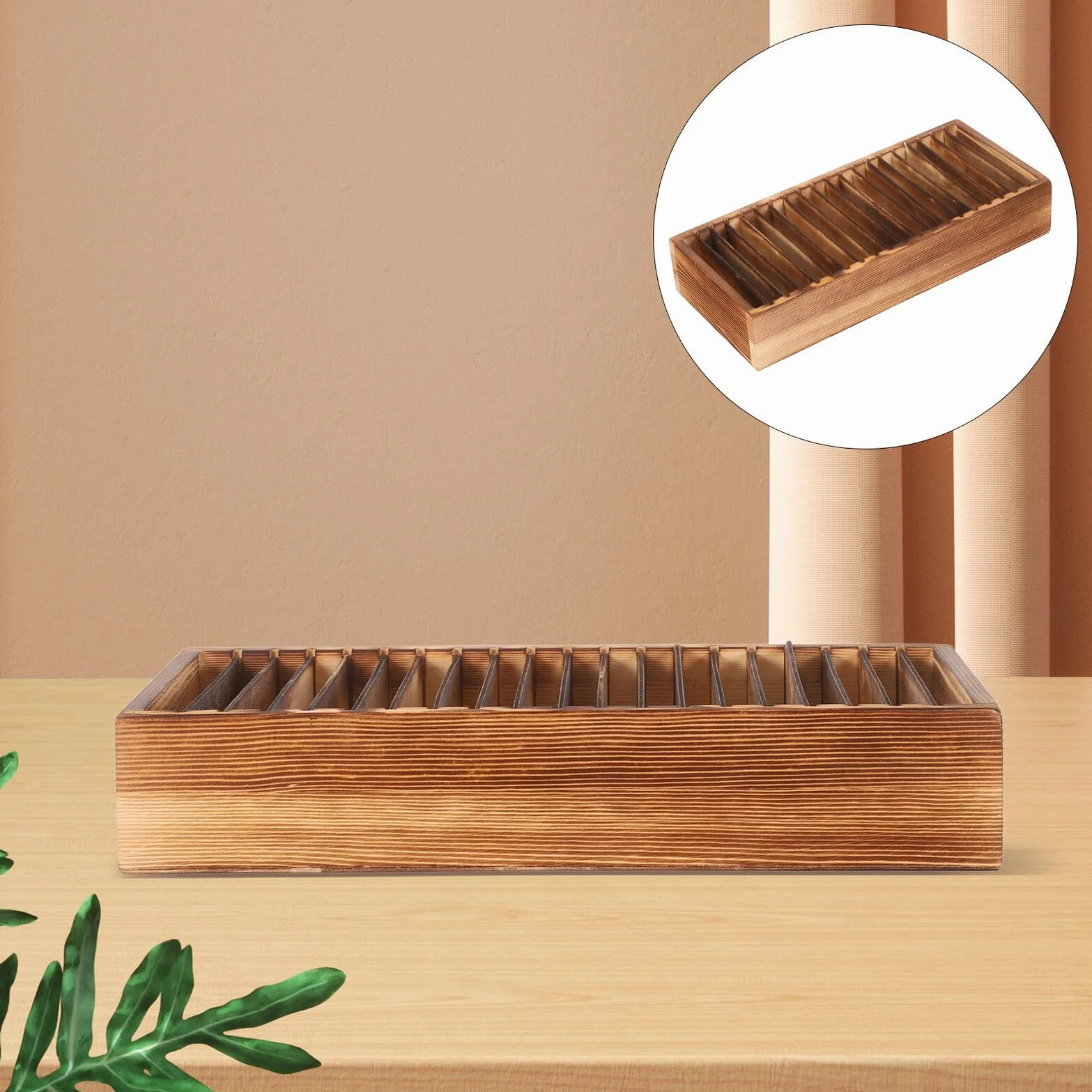 Mikikit Porta Biglietti da Visita in Legno con 20 Divisori Rimovibili Organizer da Scrivania Multifunzionale per Ufficio e Casa Scatola Porta Carte di Credito Portatile per Donna e Uomo