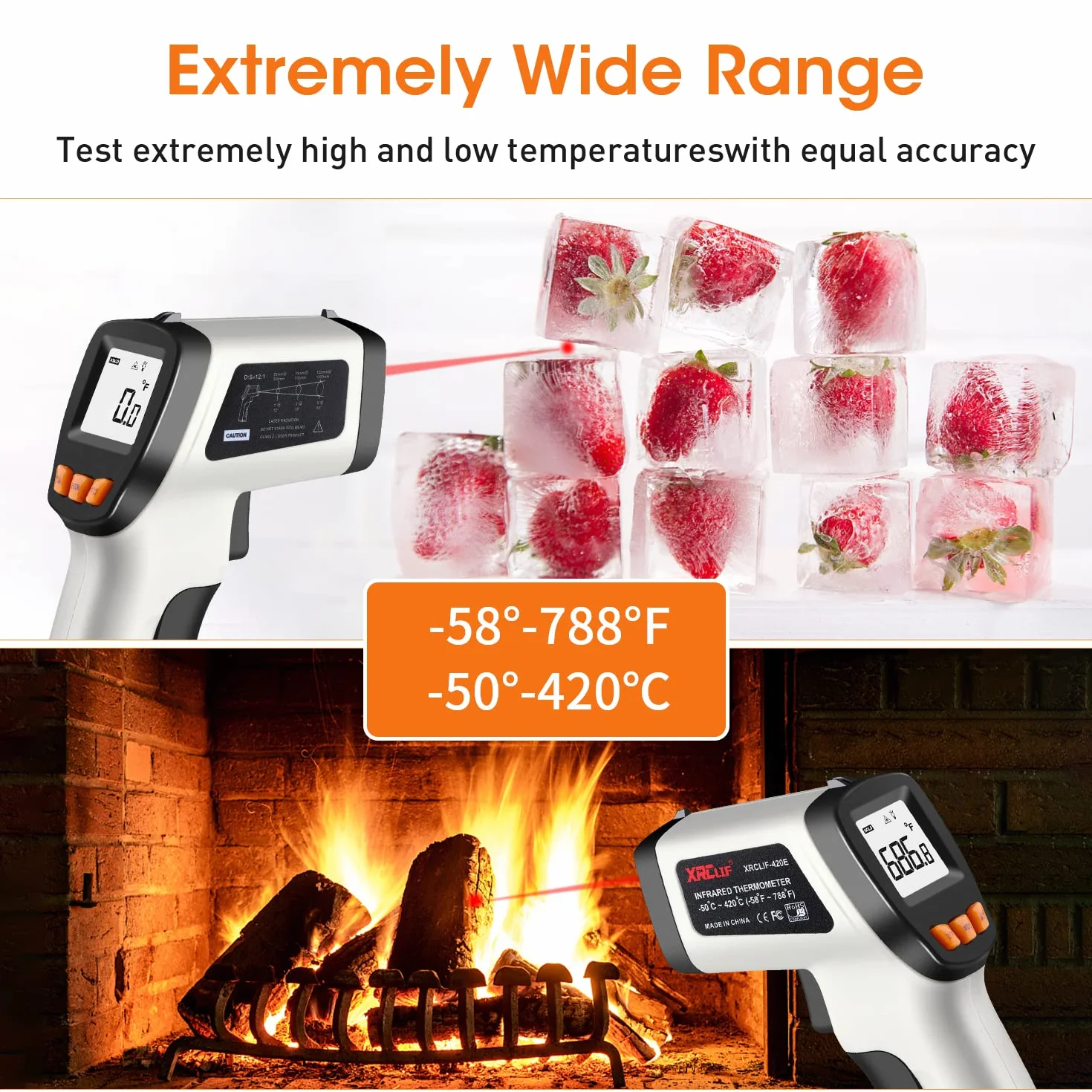 Termometro a infrarossi XRCLIF pistola laser -50~420℃ per cucina forno pizza barbecue