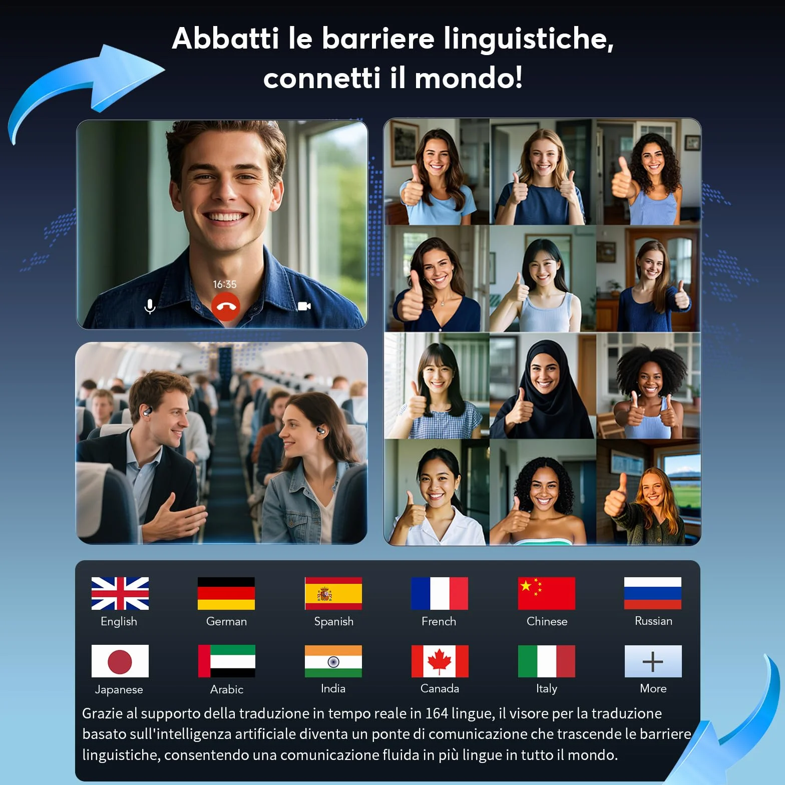 Paekole AI Cuffie Traduzione Simultanea, 2026 Auricolari Bluetooth 6.1 Wireless, 4 in1 Cuffie Traduzione Bluetooth 60 ore con ENC, 198 Lingue Auricolari Traduttori Istantanei Vocali Gratuite