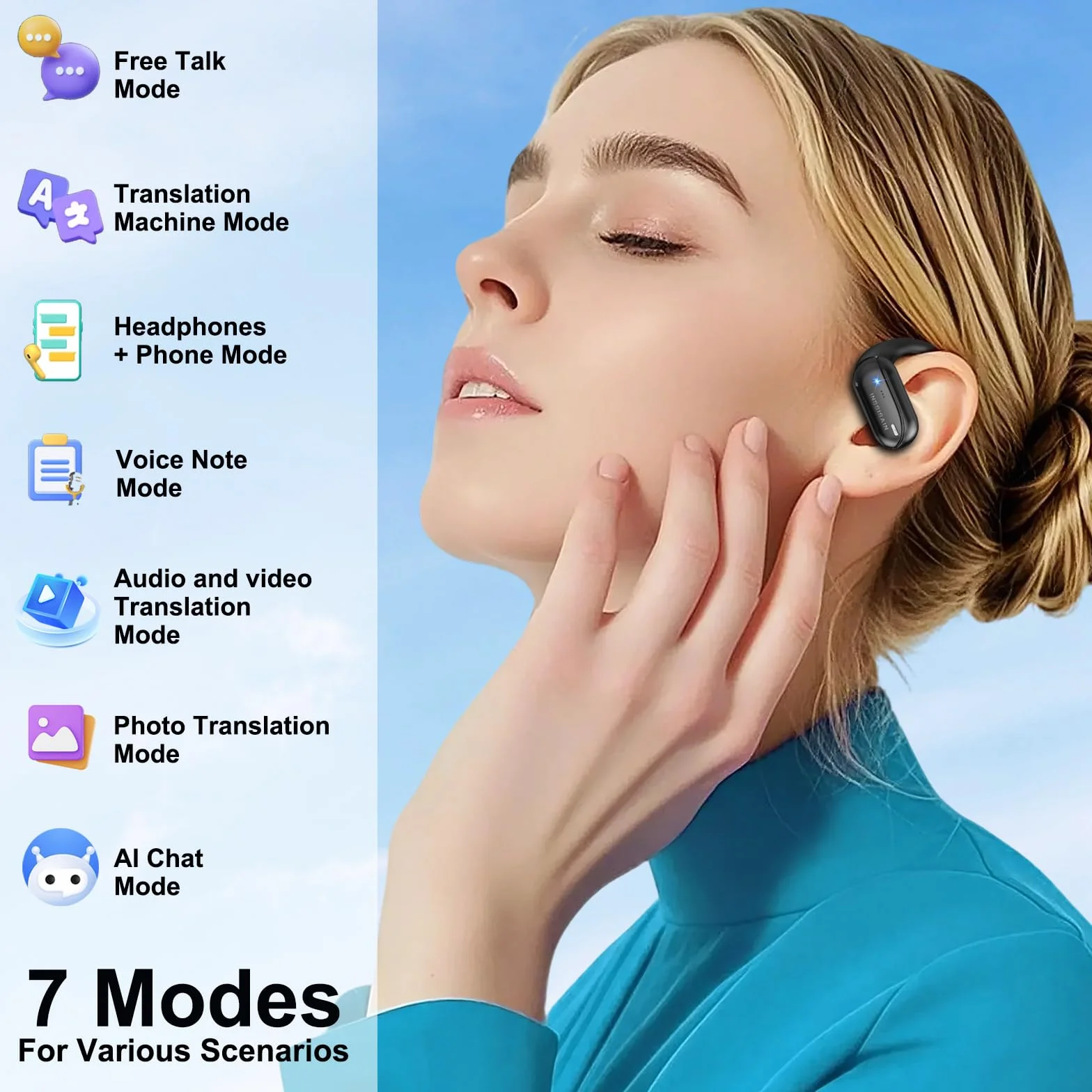 AI Cuffie Traduzione,AI Cuffie Traduttore Simultaneo Vocale,Buletooth 5.4 & Auricolari di Traduzione in 164 Lingue,IPX7,Necessità di Connettersi a un'app Fissa,Ricarica in 10 minuti (black 02)