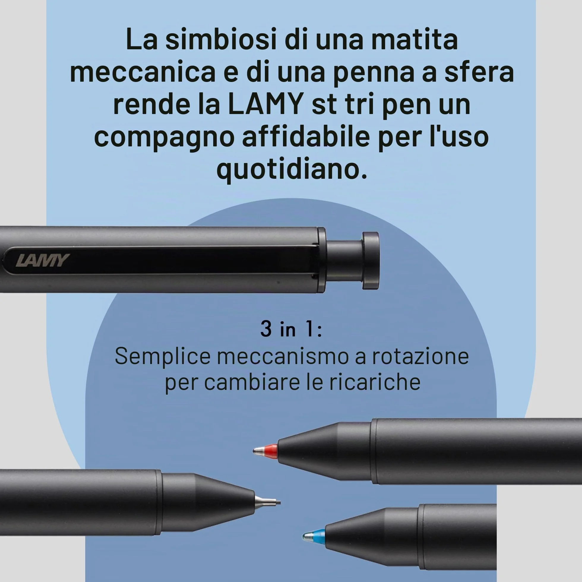 Lamy st black tri pen in accaio inossidabile – sottile portamina e penna a sfera in un unico prodotto – ricarica per penna a sfera M 21 in blu e rosso e per portamina M 41 a tratto fine (0,5 mm)