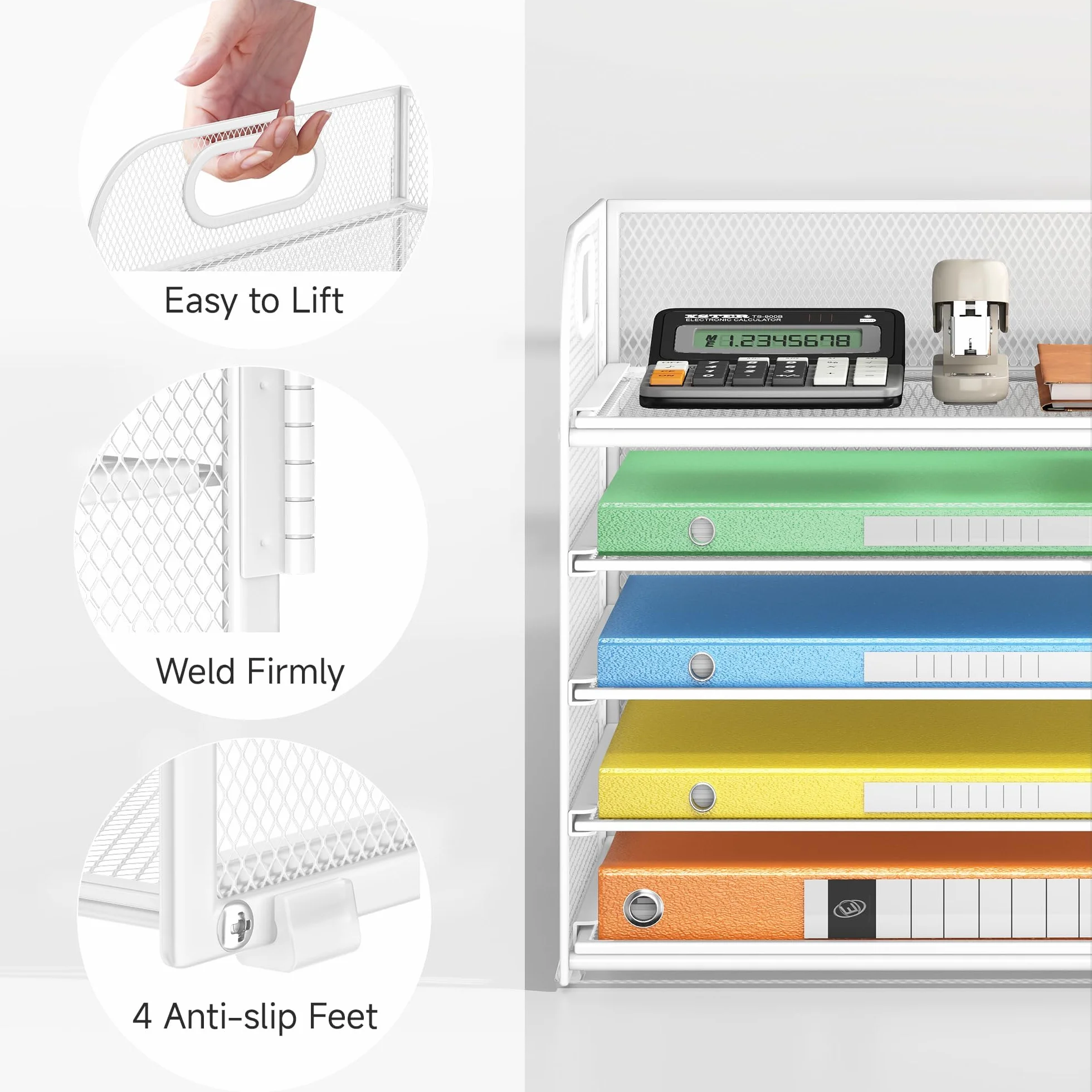 VITVITI Organizer Scrivania,5 Livelli Porta Documenti Scrivania, Rete in Porta Fogli a4 da Scrivania Accessori per Casa Ufficio (Bianco)
