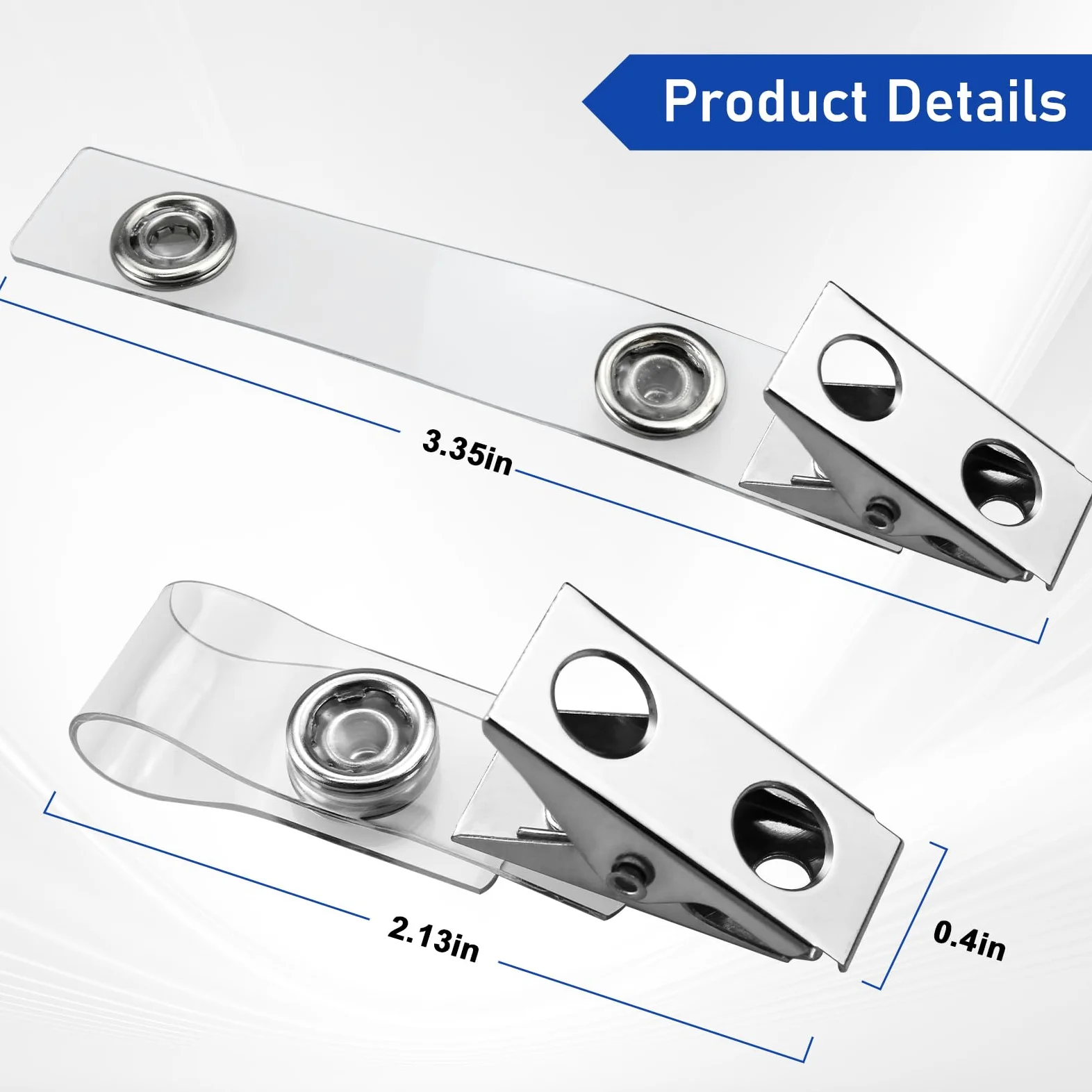 400 clip in metallo di alta qualità con cinghie in PVC trasparente per carte d'identità, porta badge, targhette con nome, badge da lavoro