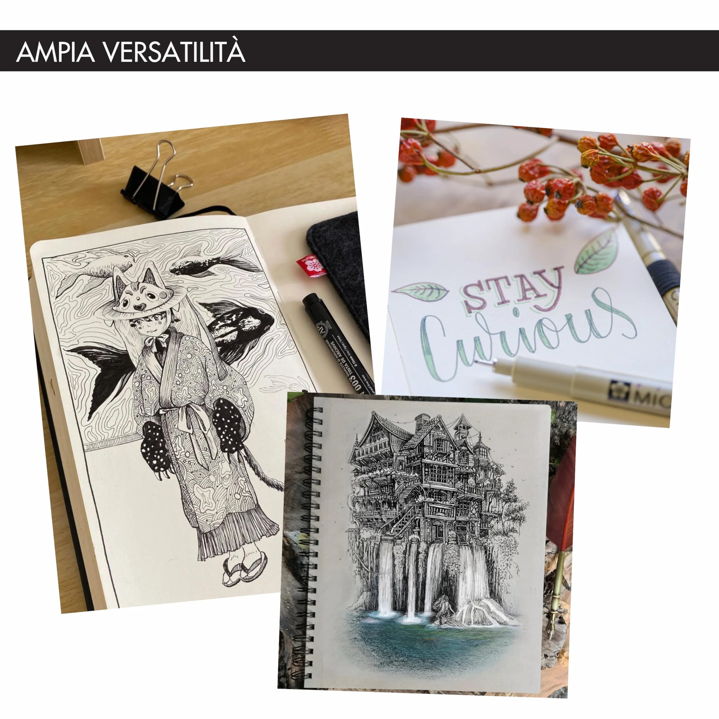 SAKURA Pigma Micron Fineliner Set 6 penne inchiostro nero permanente impermeabile misure assortite