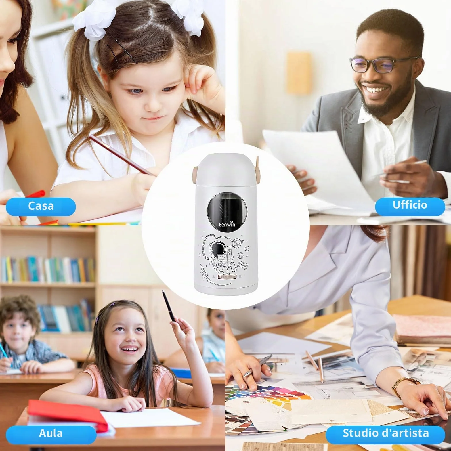 tenwin Temperamatite elettrico completamente automatico, temperamatite ricaricabile con contenitore per matite colorate da 7 a 11,5 mm, portatile e sicuro per casa, ufficio, scuola (argento)