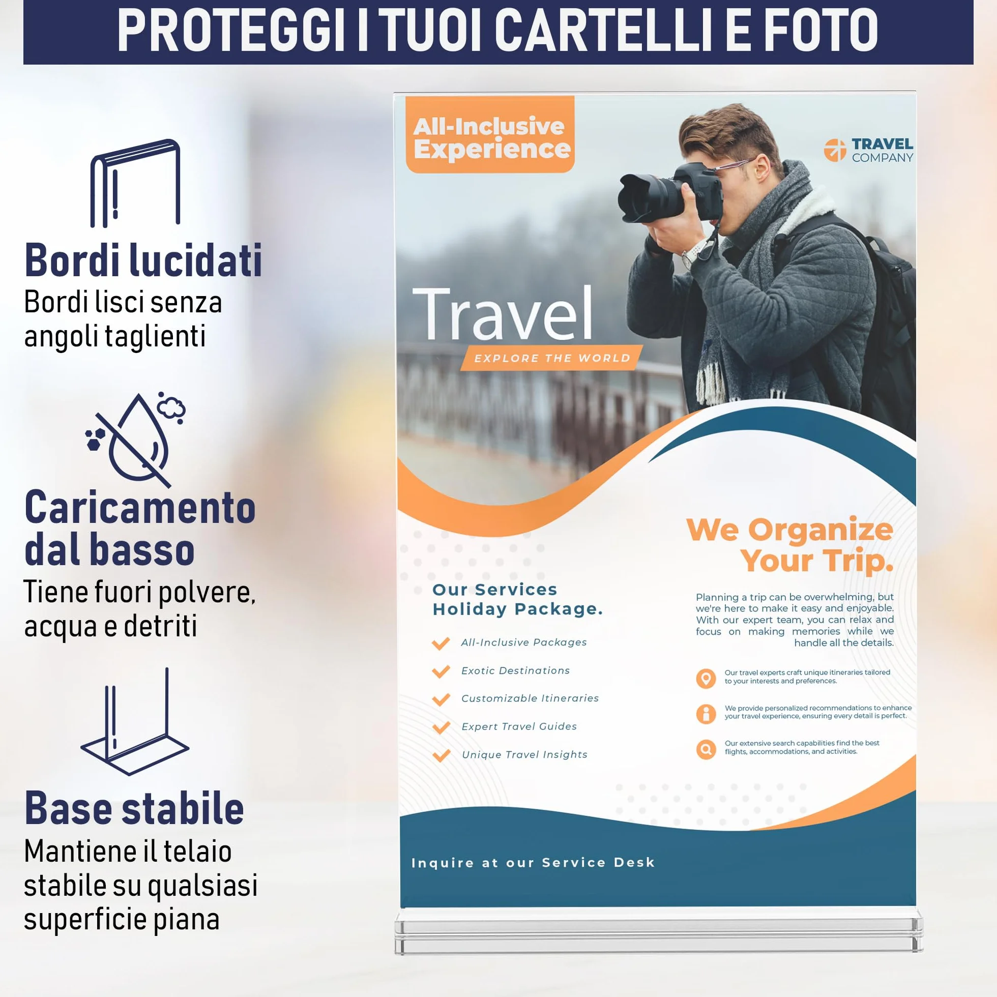 Porta cartelli in acrilico A4 confezione da 6 espositori bifacciali bordi lucidi