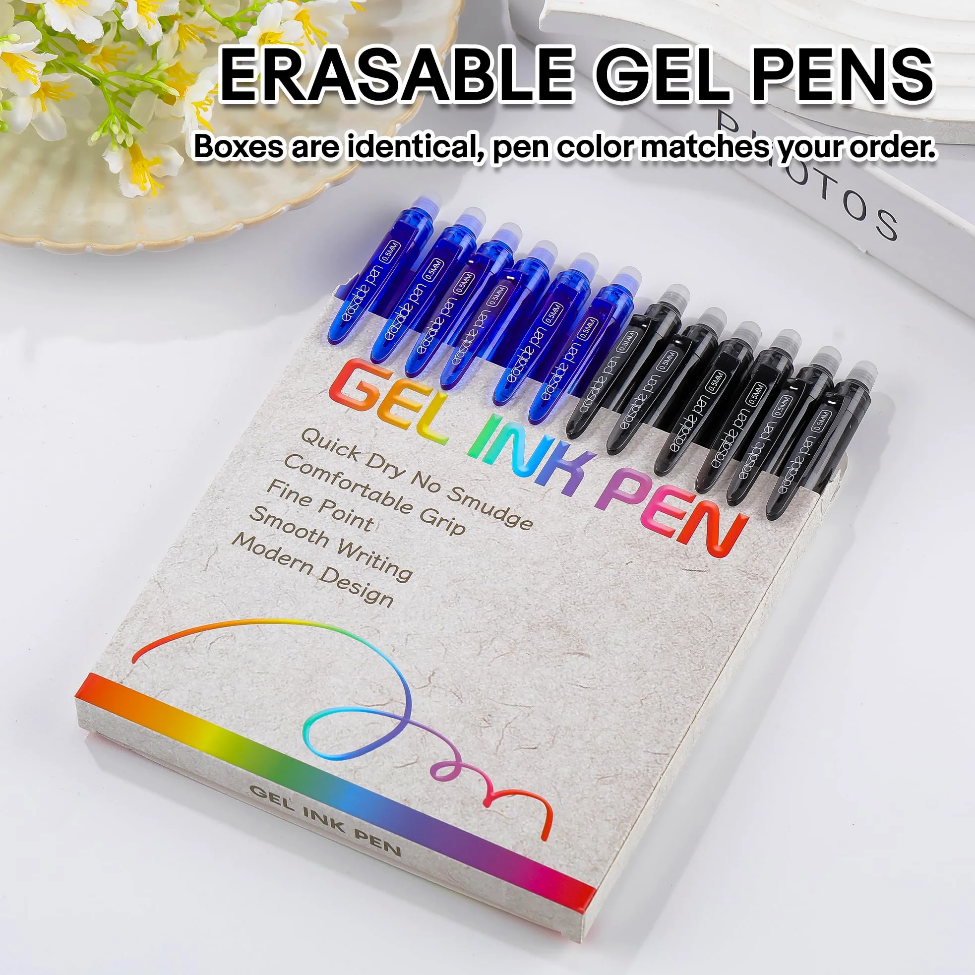 USUAL Penne gel cancellabili colorate cancellabili, punta fine da 0,5 mm, penne cancellabili per far scomparire gli errori, penne gel cancellabili retrattili per disegno, scrittura, scuola ufficio
