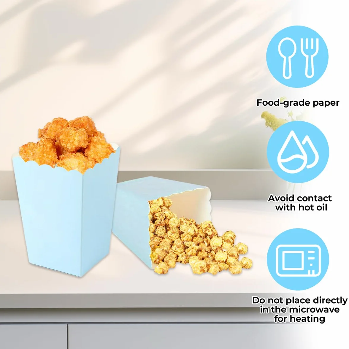48 Pezzi Scatole di Popcorn 7,5x5,5x11 cm Sacchetti Pop Corn in Cartone Blu Festa Compleanno Cinema