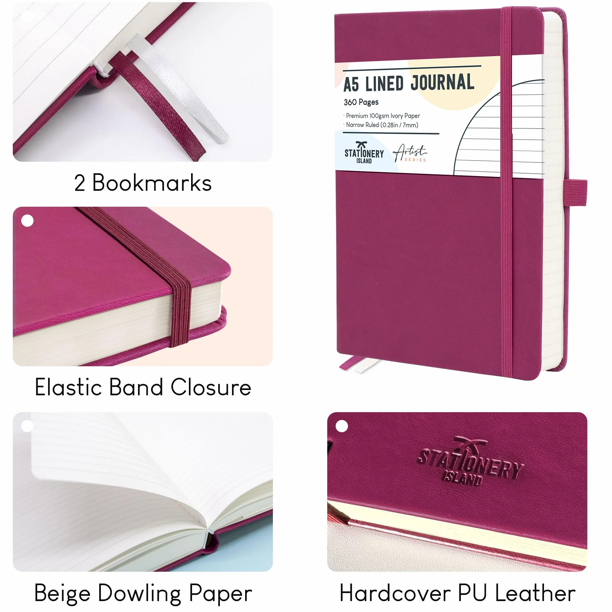 STATIONERY ISLAND Quaderno A5 Righe, 360 Pagine, Copertina Rigida, 100 g/m²