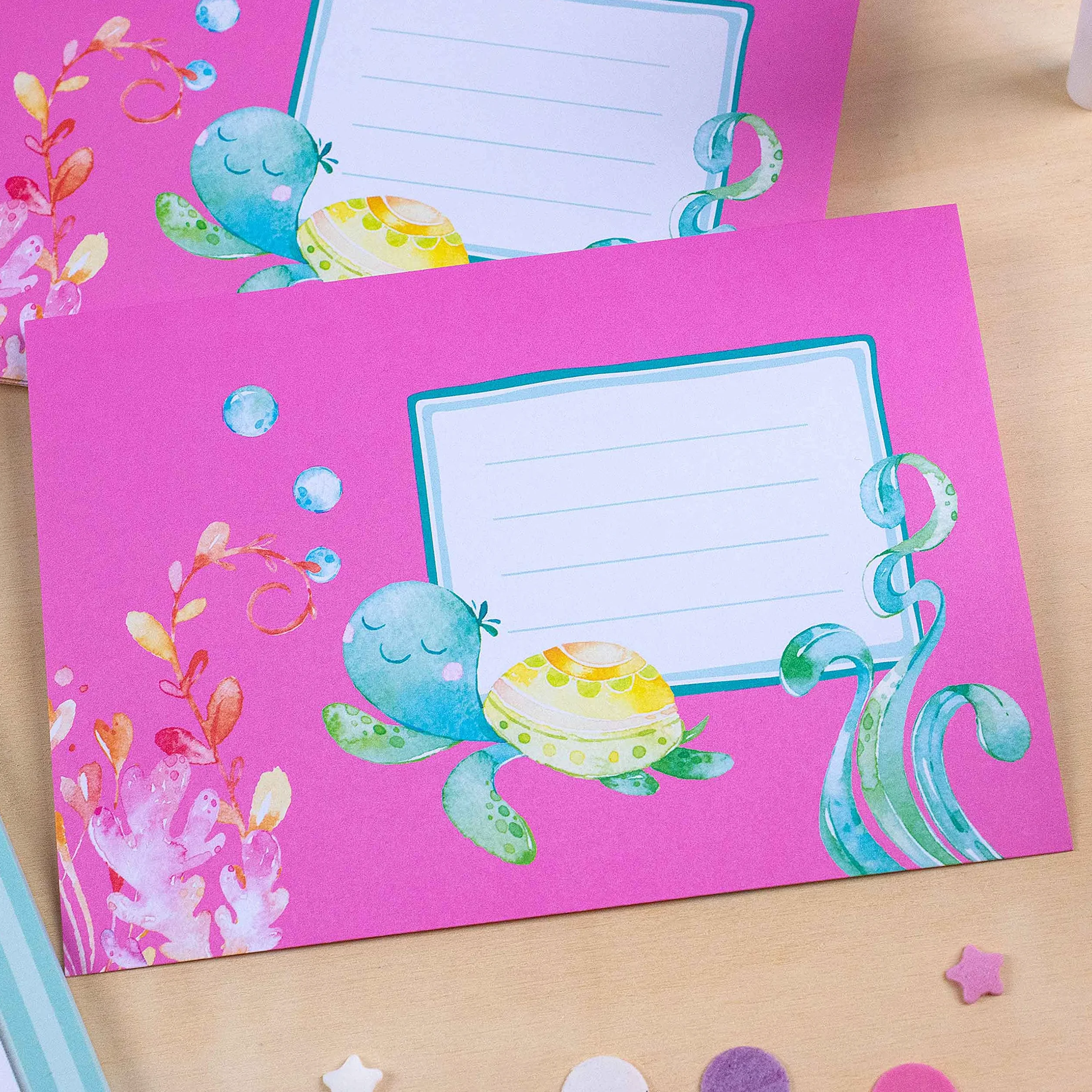 Papierdrachen Set di Blocchi per Lettere - 50 fogli colorati stampati - Carta da lettere con adesivi - 20 buste - Idea regalo per bambini Sirena