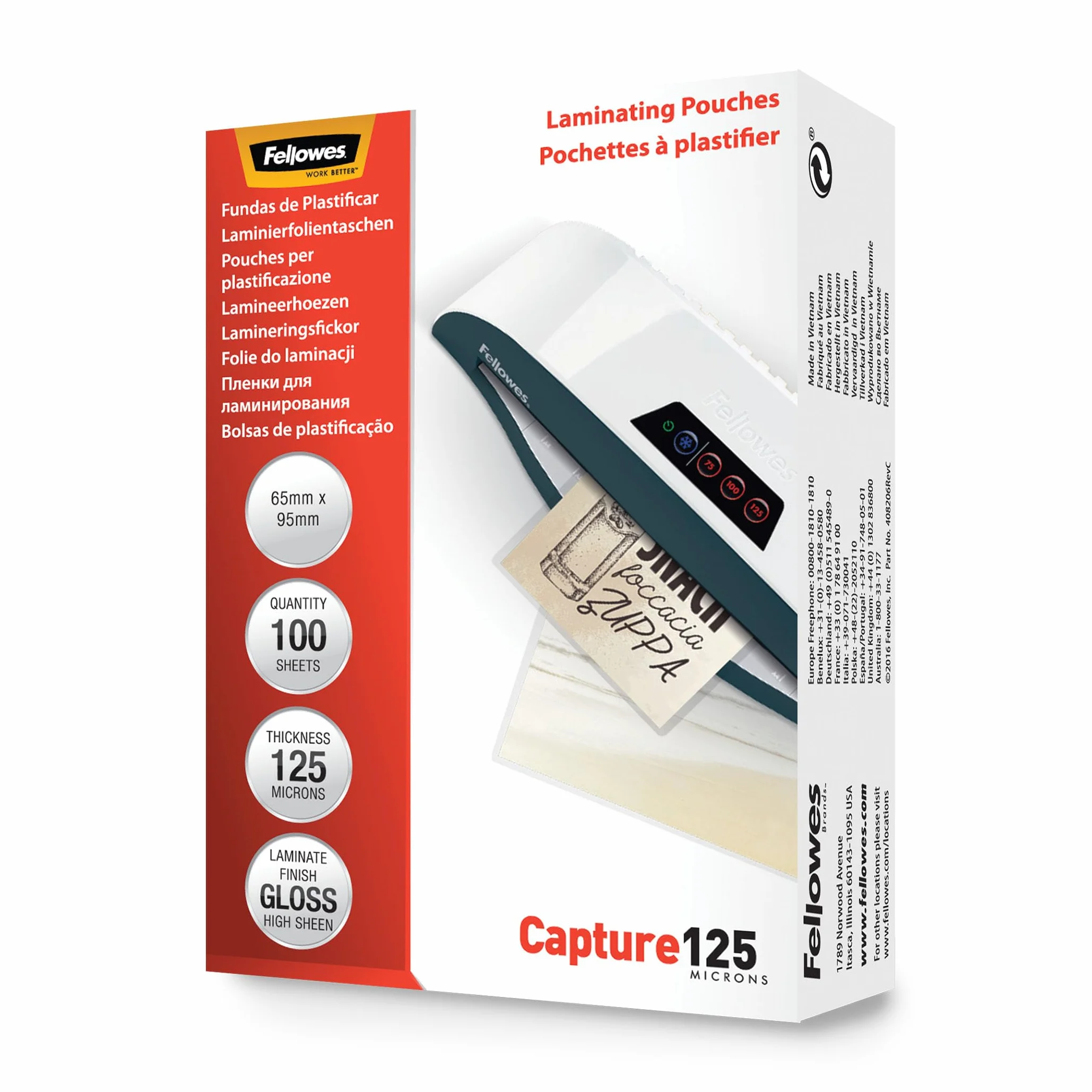 Fellowes Pouches per plastificazione 65x95mm 250 micron 100 pezzi lucida