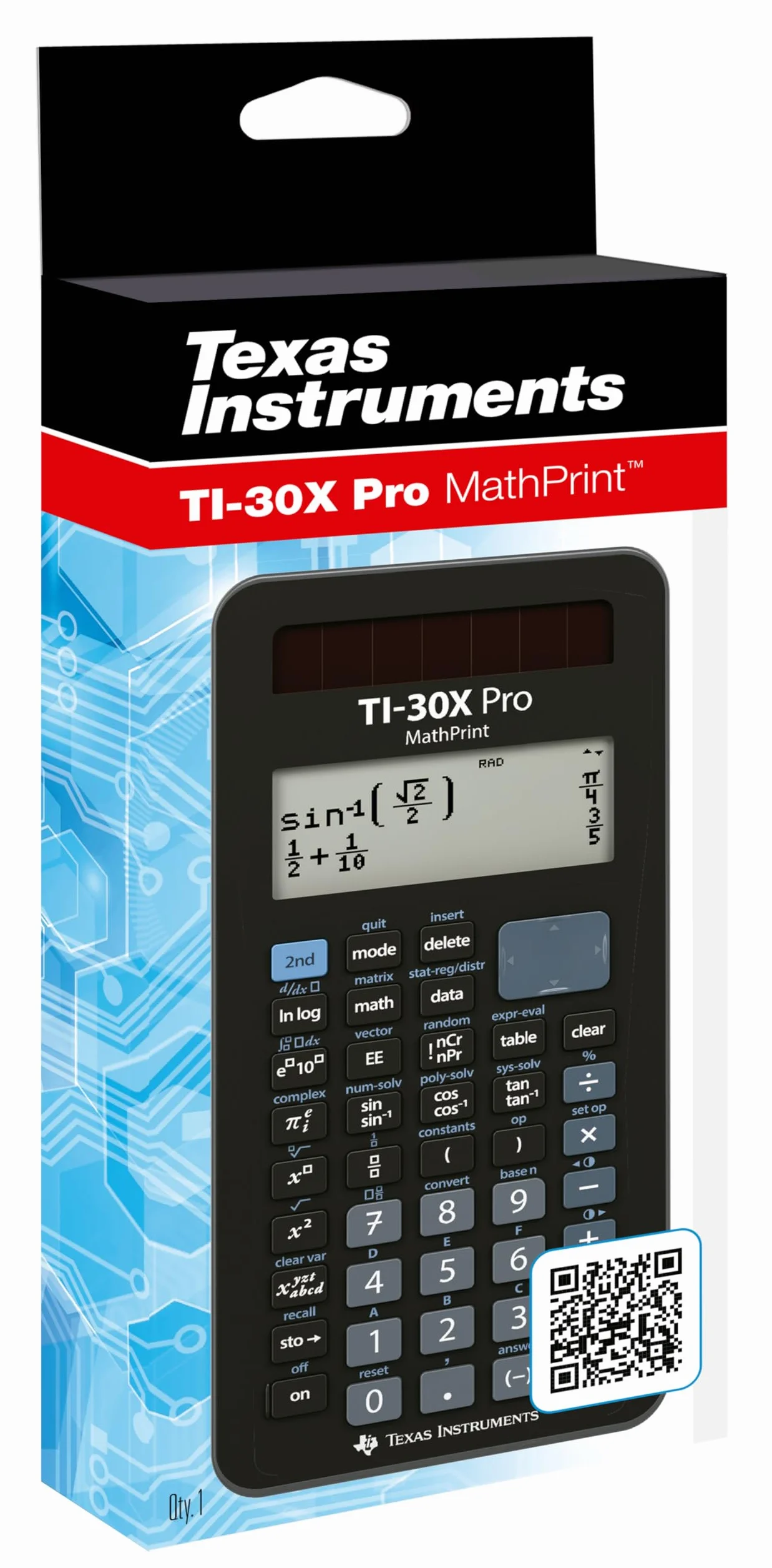 TEXAS INSTRUMENTS TI-30X Pro Mathprint - Calcolatrice scolastica (display ad alta risoluzione a 4 righe, funzionamento solare e a batteria) nero